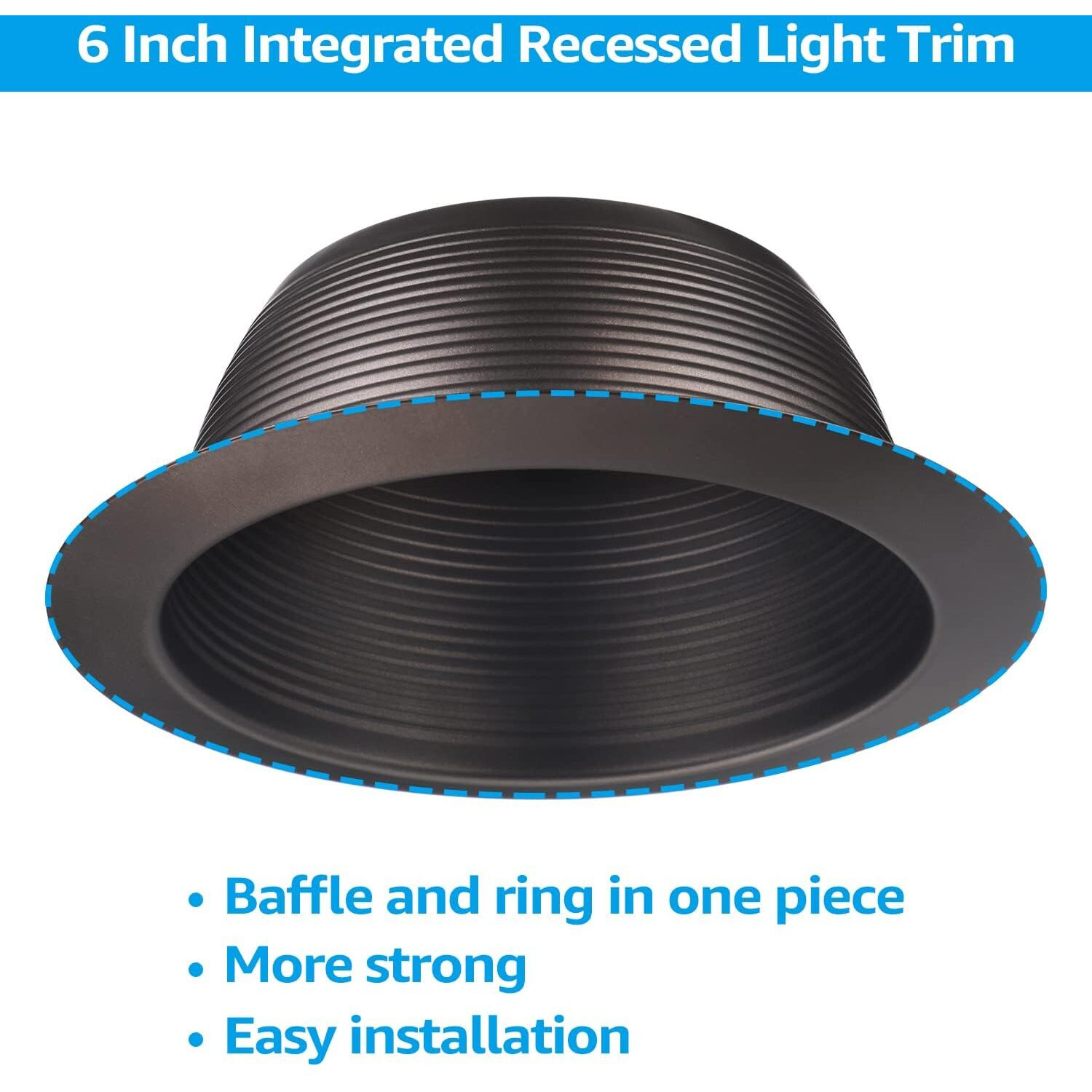 Torchstar 6 Inch Integrated Can Light Trim, Oil Rubbed Bronze One Piece Baffle Trim, Full Metal, For Par30, Par38, R30, Br30, Br40 Light Bulbs, For 6"" Cans, Halo/Juno Remodel Housing, Pack Of 6