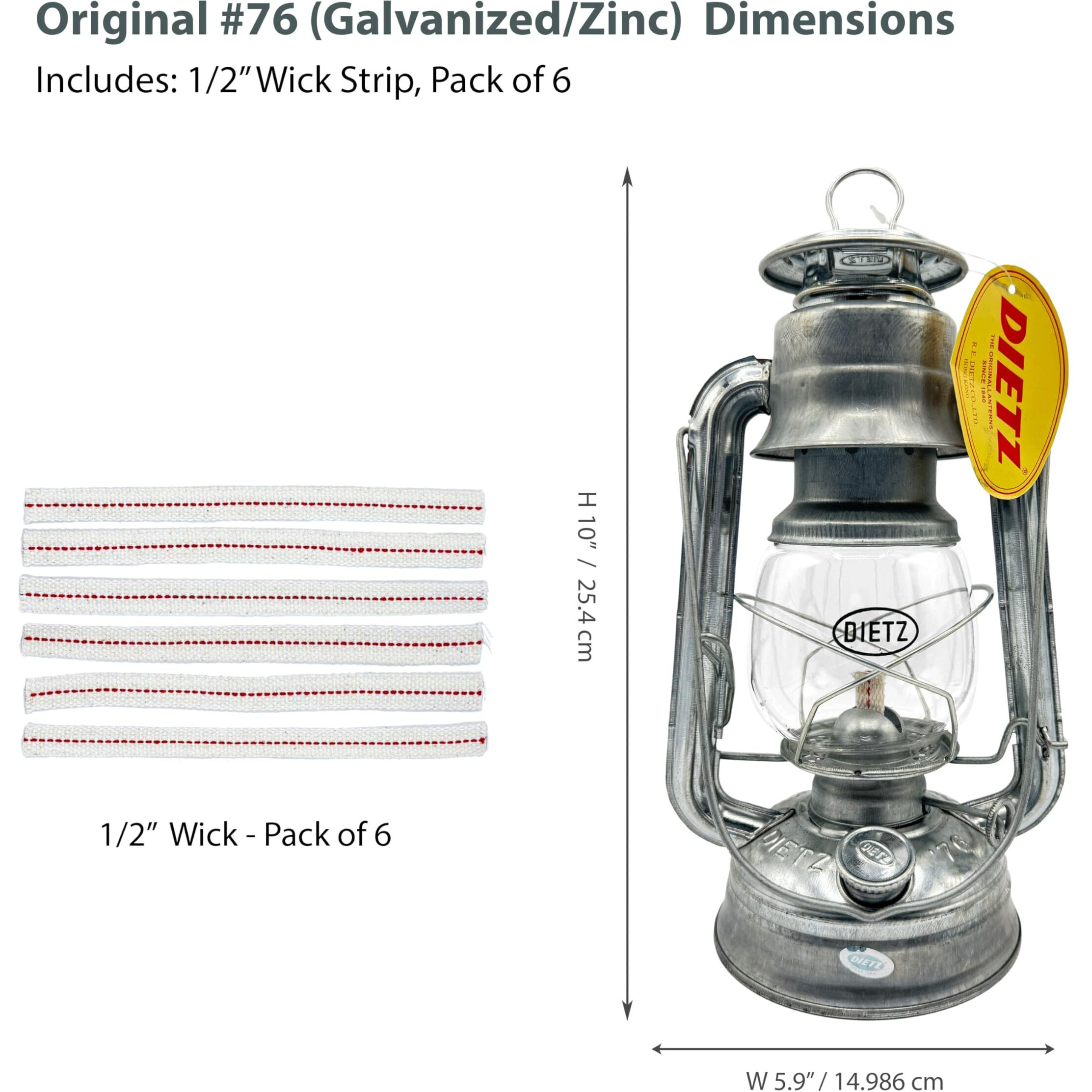 Light Of Mine - Dietz 76 Original Galvanized Oil Lantern With 1/2"" Replacement Wick Strips (Galvanized/Zinc)