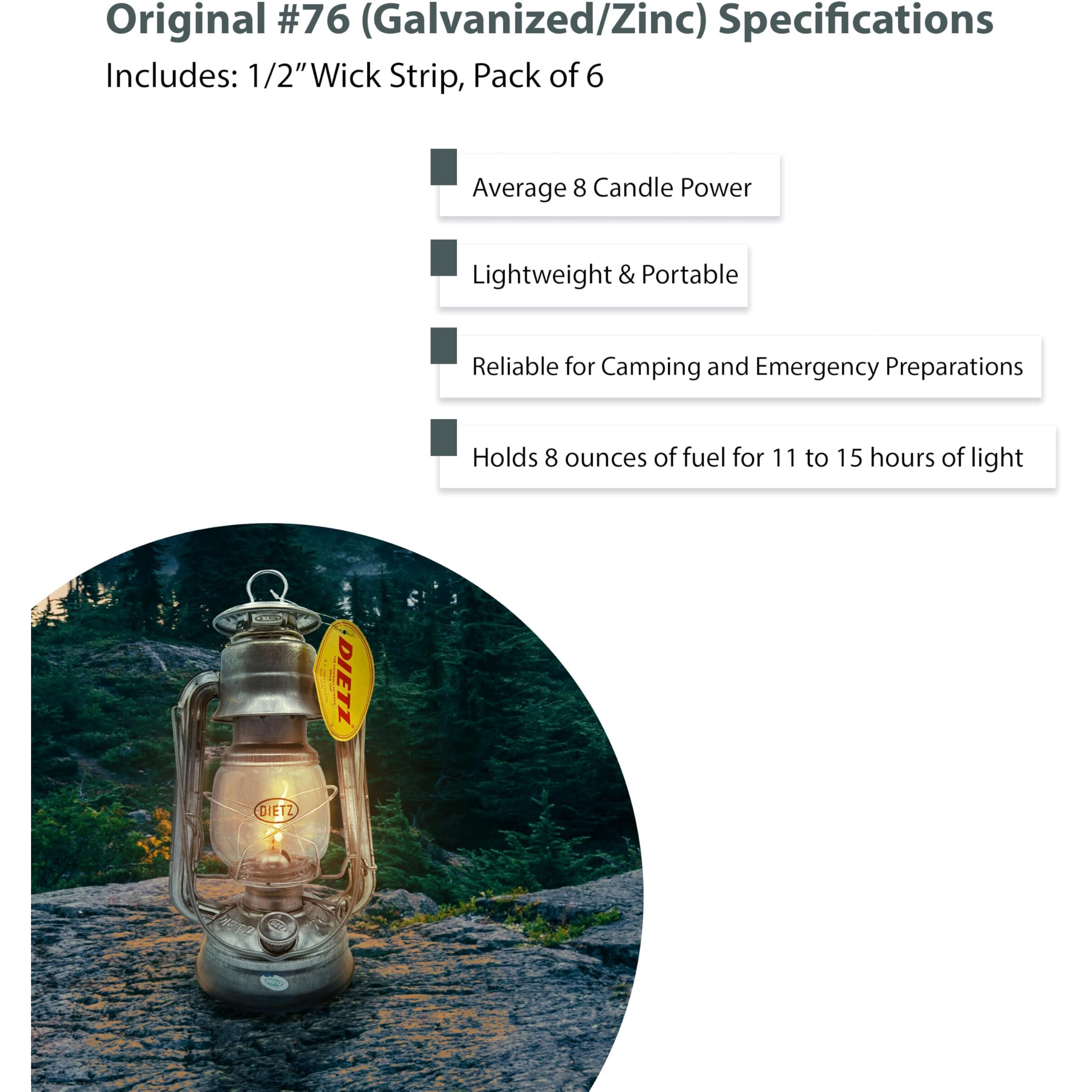 Light Of Mine - Dietz 76 Original Galvanized Oil Lantern With 1/2"" Replacement Wick Strips (Galvanized/Zinc)