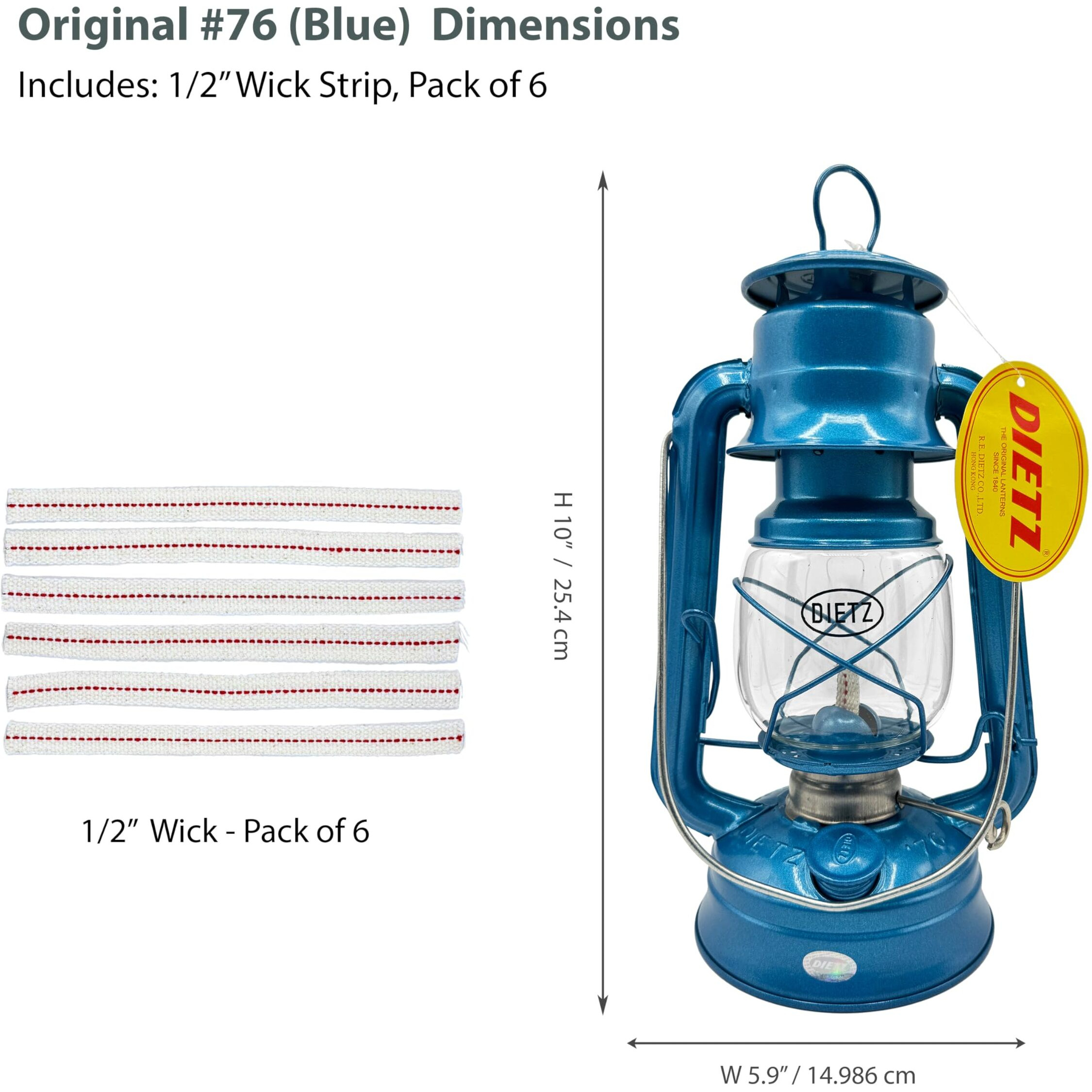 Light Of Mine - Dietz 76 Original Blue Oil Lantern With 1/2"" Replacement Wick Strips (Blue)