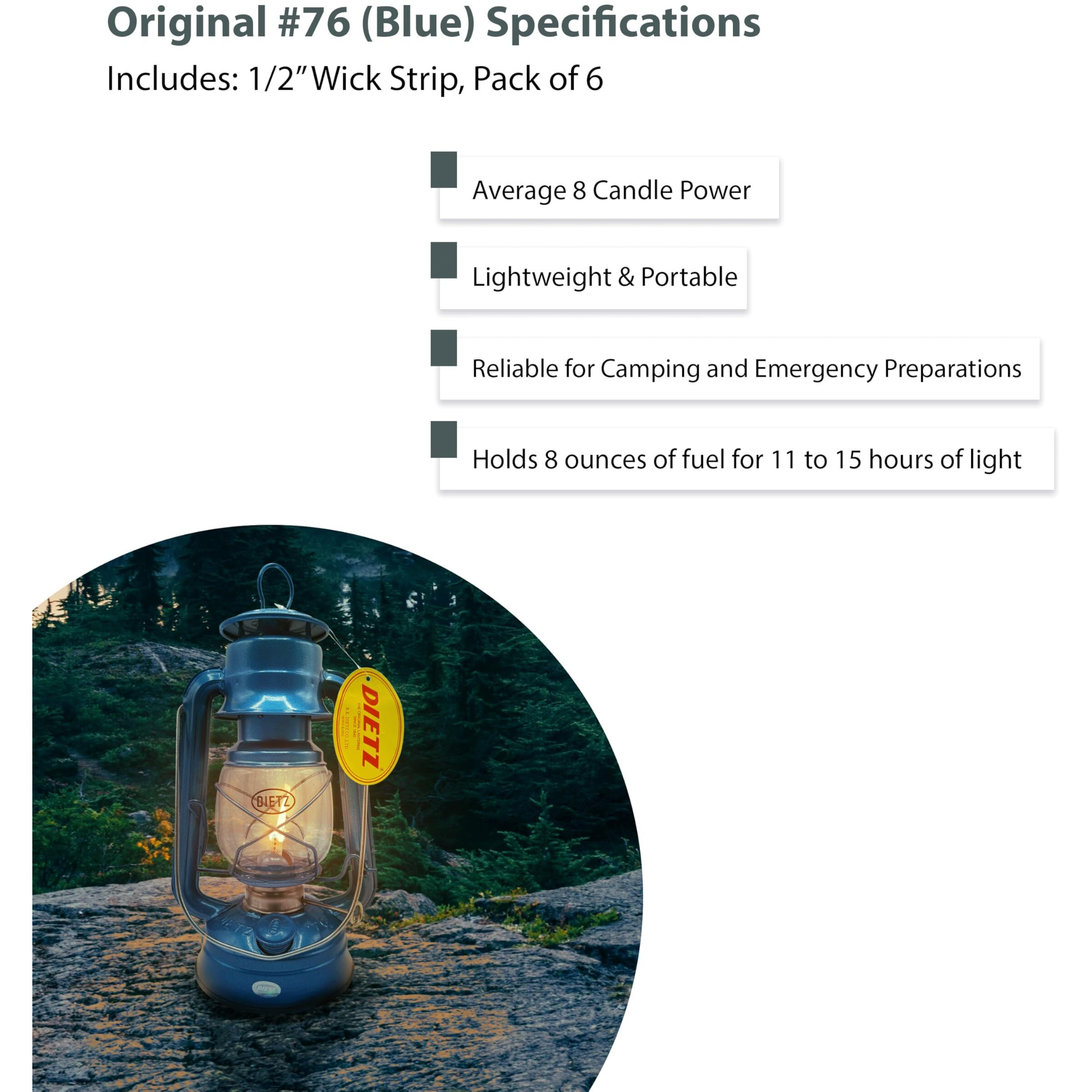 Light Of Mine - Dietz 76 Original Blue Oil Lantern With 1/2"" Replacement Wick Strips (Blue)