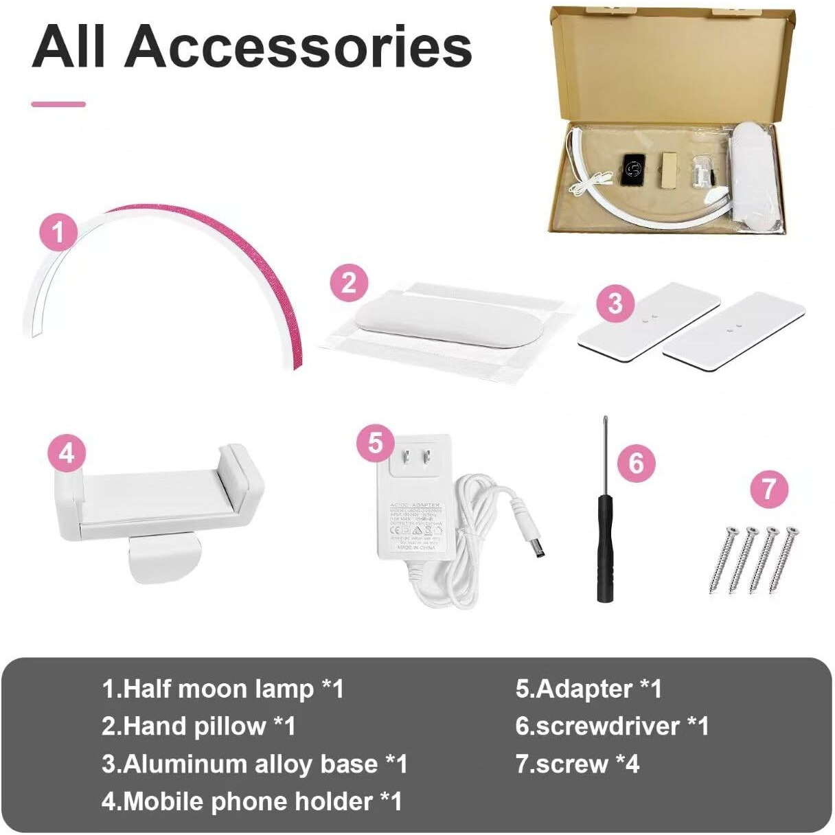 Ffkjdm Half Moon Light For Nail Desk - 29-Inch Led Nail Tech Lamp With Hands Pillow, Phone Holder,Dimmable Arch Design,48W Portable Manicure Light For Salon And Home Use(White-Pink Diamond)