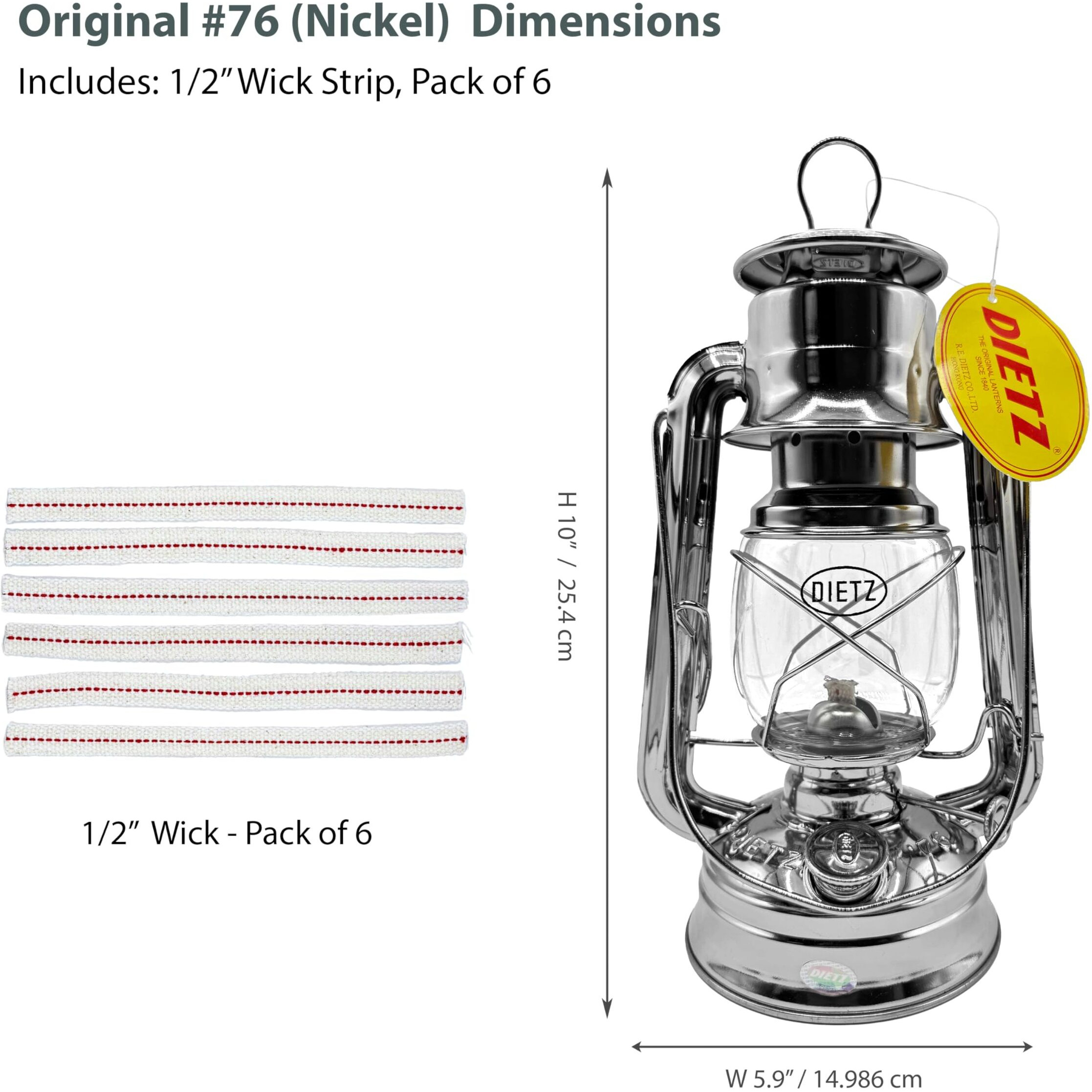 Light Of Mine - Dietz 76 Original Nickel Oil Lantern With 1/2"" Replacement Wick Strips (Nickel)