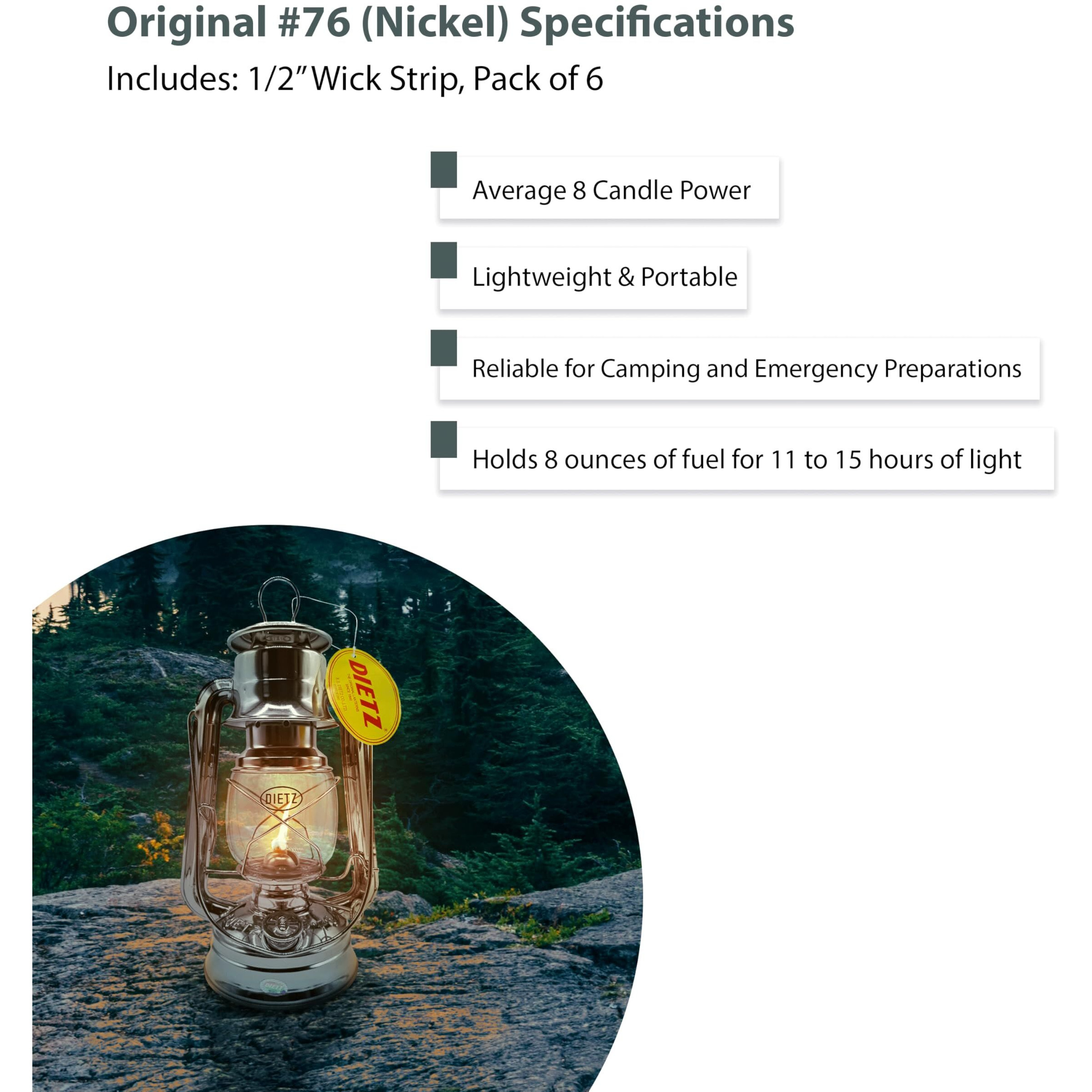 Light Of Mine - Dietz 76 Original Nickel Oil Lantern With 1/2"" Replacement Wick Strips (Nickel)