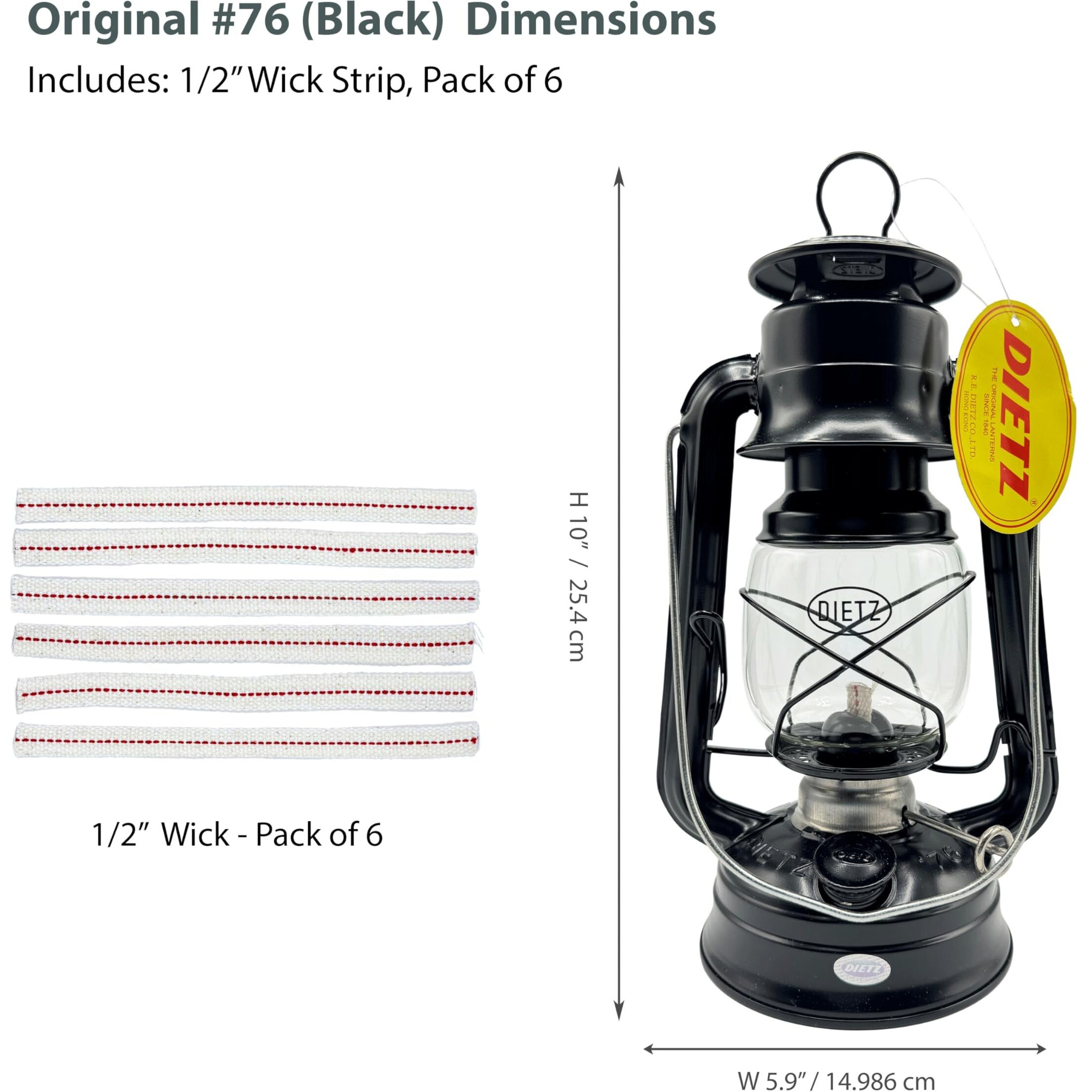 Light Of Mine - Dietz 76 Original Black Oil Lantern With 1/2"" Replacement Wick Strips (Black)
