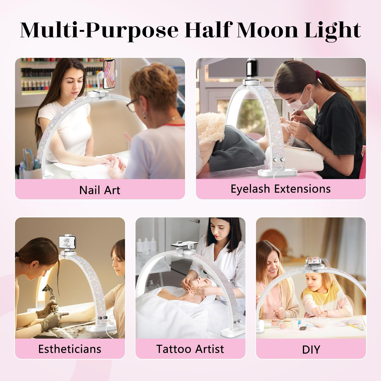 Lionvison Half Moon Light For Nail Desk 31-Inch Manicure Table Light With Phone Holder For Beginner Diy - 48W Professional Half Moon Lamp For Nail Tech,Eyelash,Makeup,Tattoo