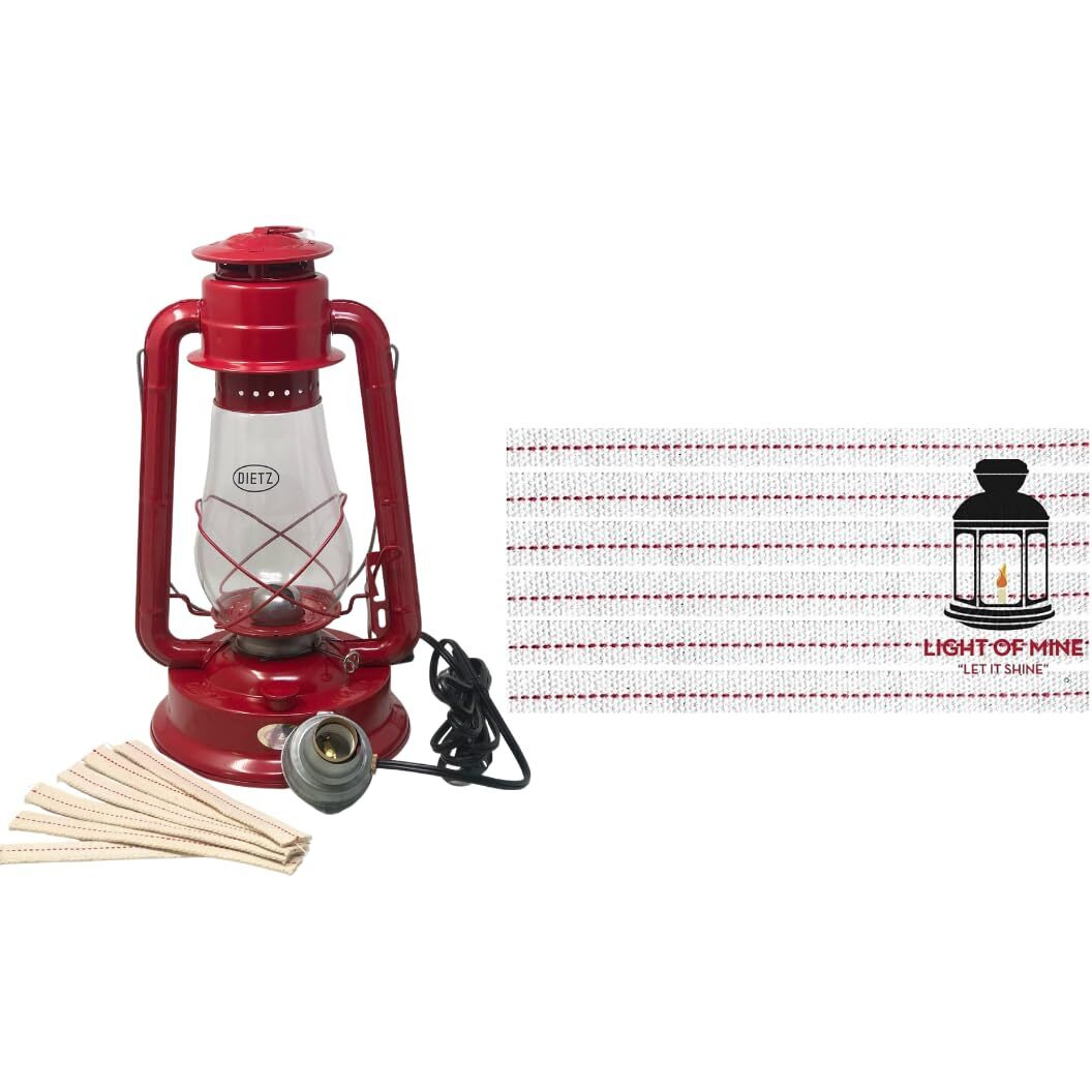 Light Of Mine - Dietz 80 Blizzard Oil Lantern With 7/8"" Replacement Wick Strips (Red With Electric Conversion Kit)