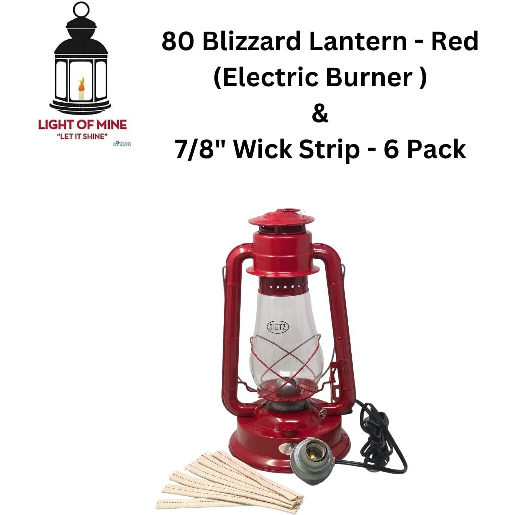 Light Of Mine - Dietz 80 Blizzard Oil Lantern With 7/8"" Replacement Wick Strips (Red With Electric Conversion Kit)
