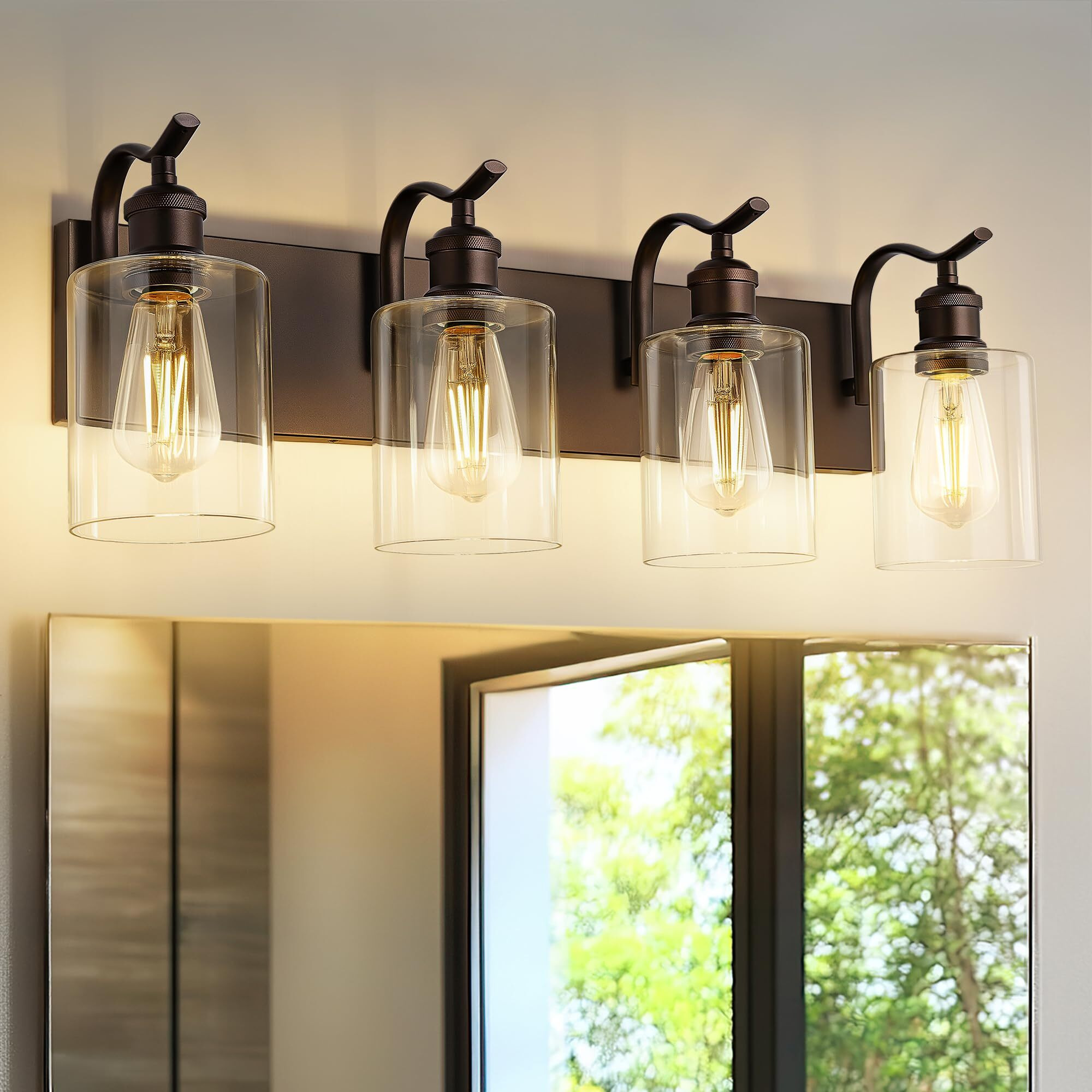 Jazava 4 Light Bathroom Vanity Light, Morden Bathroom Vanity Lights Over Mirror Oil Rubbed Bronze Wall Sconce Light With Clear Glass Shade Zcvl01Orb-4