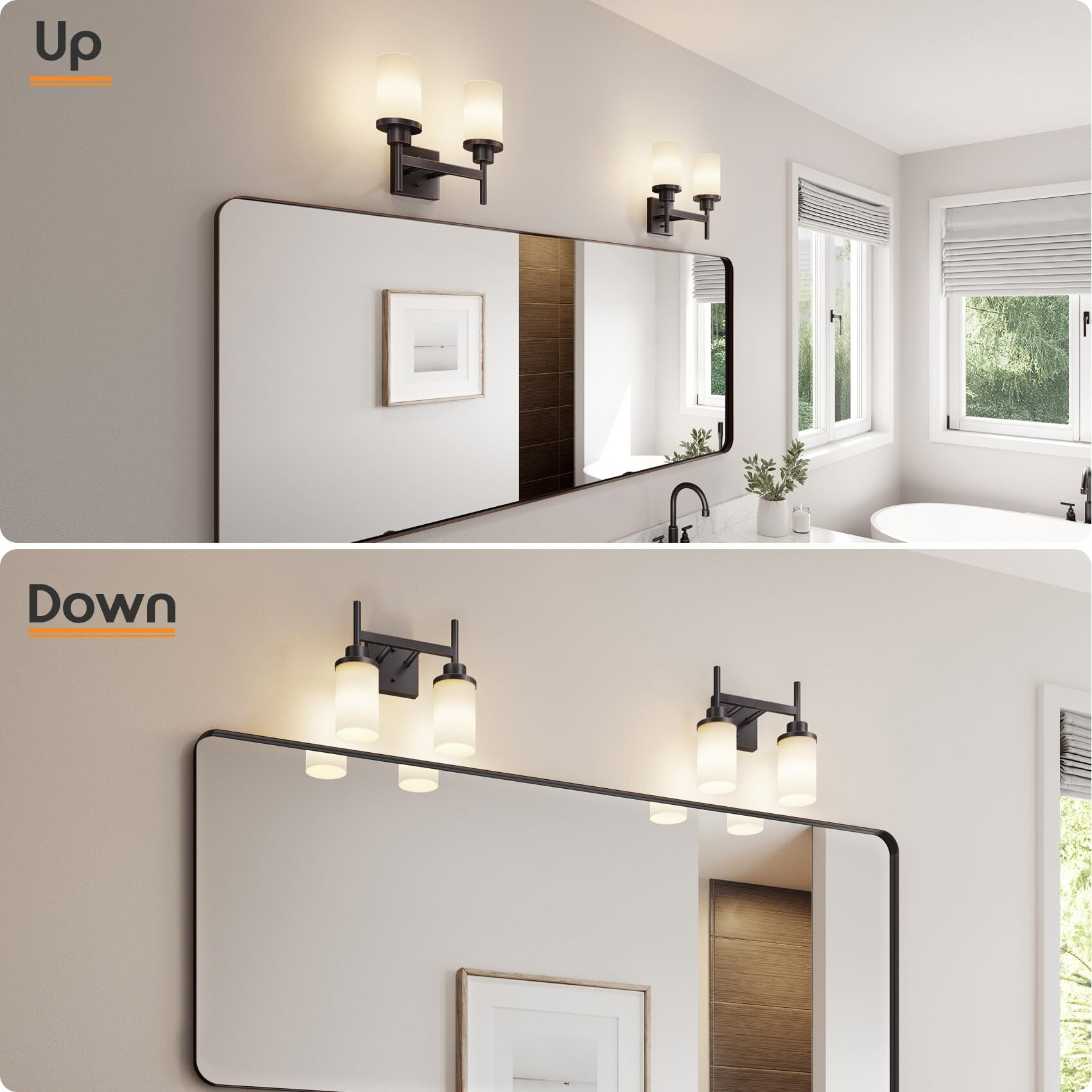 Aoneon Wall Lights Over Mirror Bathroom Vanity Light Fixtures With White Frosted Glass, Double Wall Sconces For Hallway Entrance, Oil Rubbed Bronze T001Orb-L2