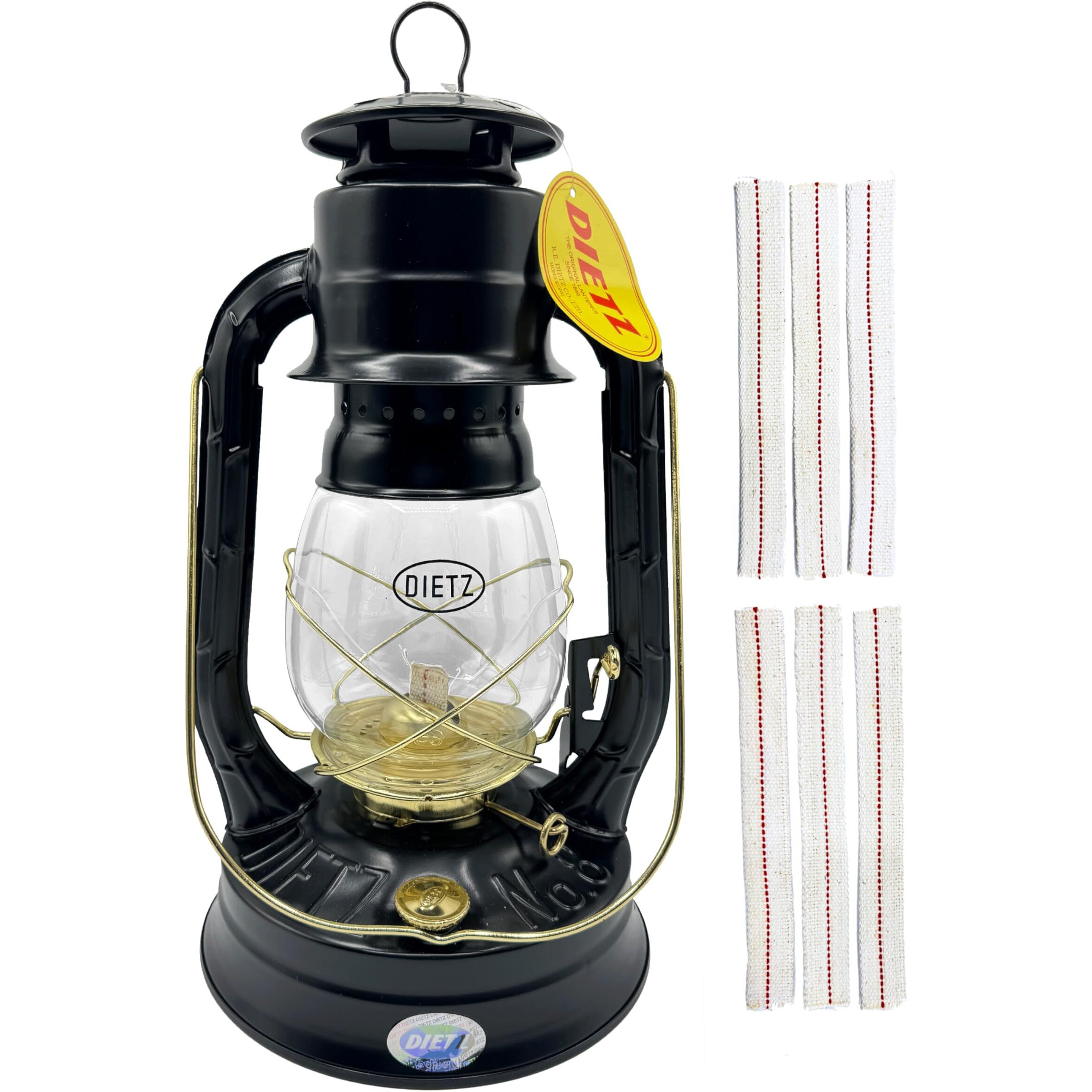 Light Of Mine - Dietz 08 Air Pilot Black With Gold Trim Oil Lantern With 7/8"" Replacement Wick Strips (Black With Gold Trim)