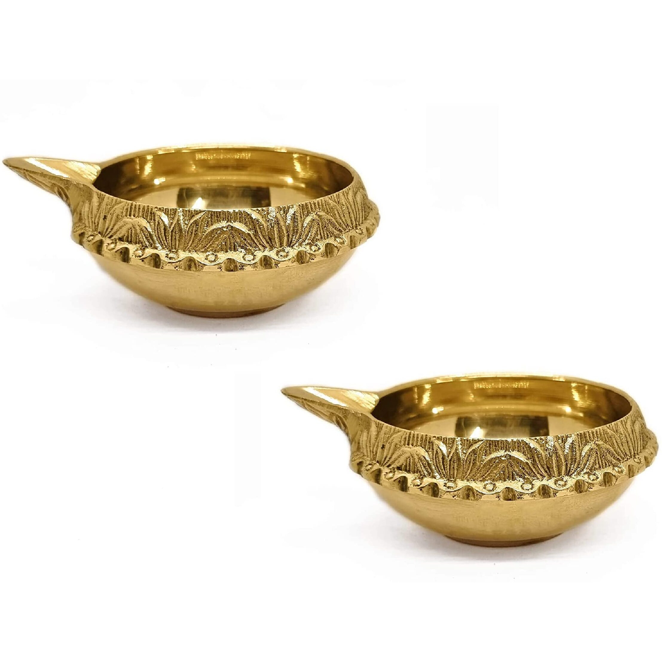 Satvik 2 Pc Handmade Golden Engraved Kuber Diya Made Of Virgin Brass. Diwali Diya Vilakku For Puja Pooja. Traditional Indian Oil Lamp. Deepawali Decoration Gift Items
