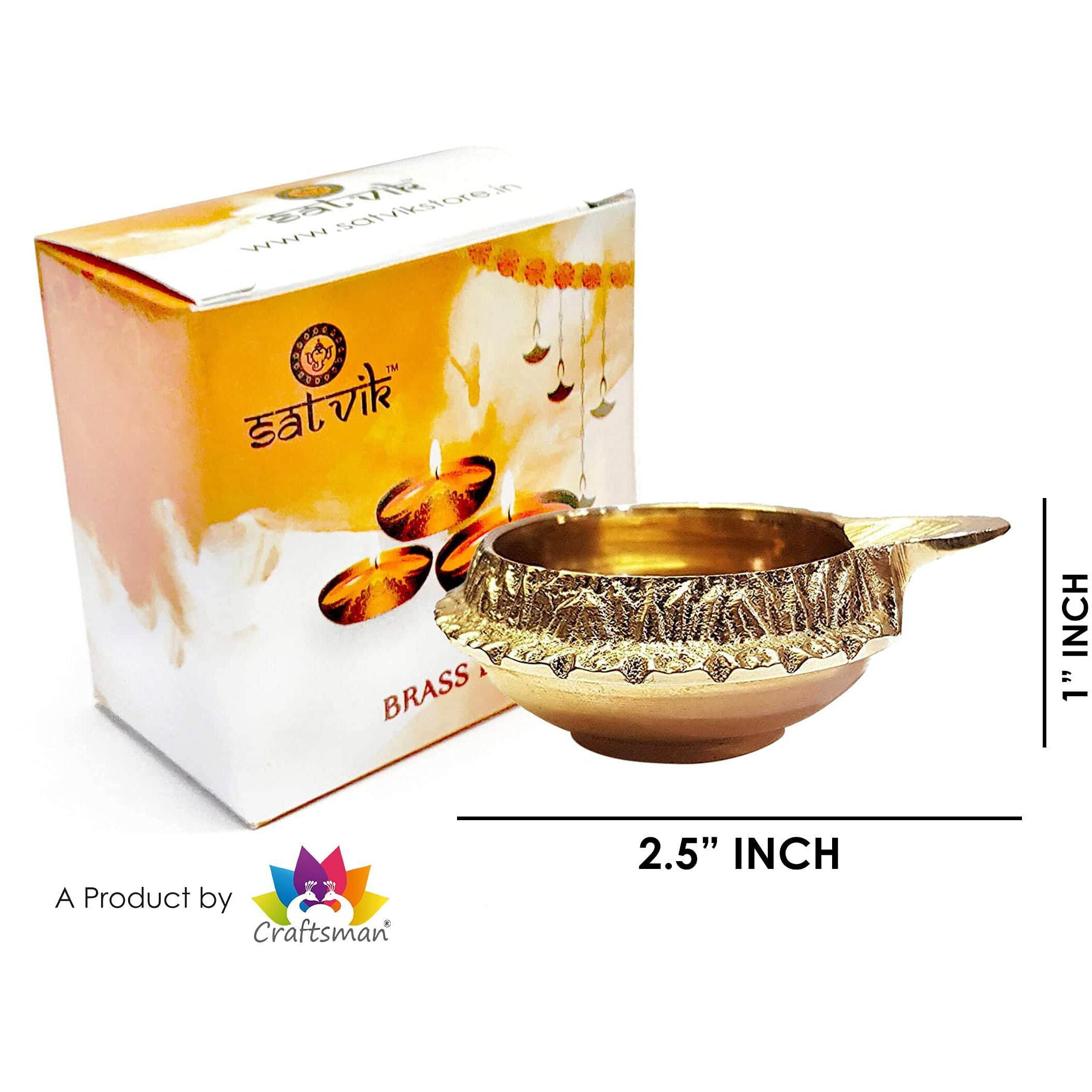 Satvik 2 Pc Handmade Golden Engraved Kuber Diya Made Of Virgin Brass. Diwali Diya Vilakku For Puja Pooja. Traditional Indian Oil Lamp. Deepawali Decoration Gift Items