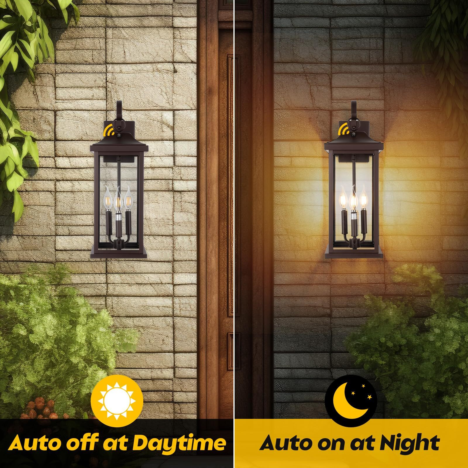 Roravilila 2-Pack 23    Dusk To Dawn Outdoor Light Fixtures Oil Rubbed Bronze 3-Light, Extra Large Exterior Lighting Photocell Sensor Vintage Brown Outdoor Wall Lanterns Porch Lights Garage, E12