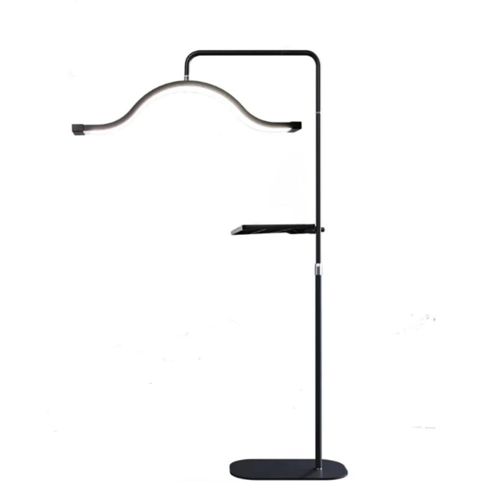 Atlas View Adjustable Half Moon Led Floor Lamp - Dimmable Touch Control Lamp With Rotatable Halo Design & Stable Base - Eyelash Light For Permanent Makeup & Content Creation With Phone Holder (Black)