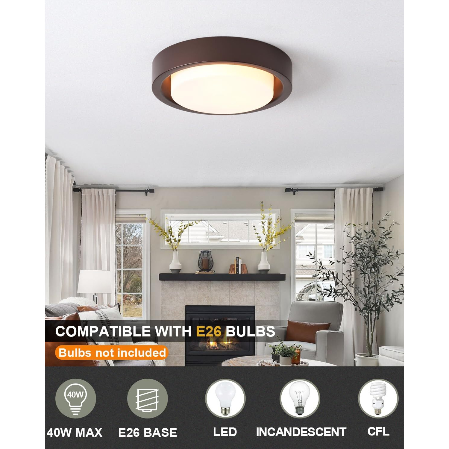 Miaomeio 16 Inch Flush Mount Ceiling Light,3-Lights Oil Rubbed Bronze Finish With Frosted Glass Shade,Round Ceiling Light Fixture For Bedroom Livingroom Kitchen