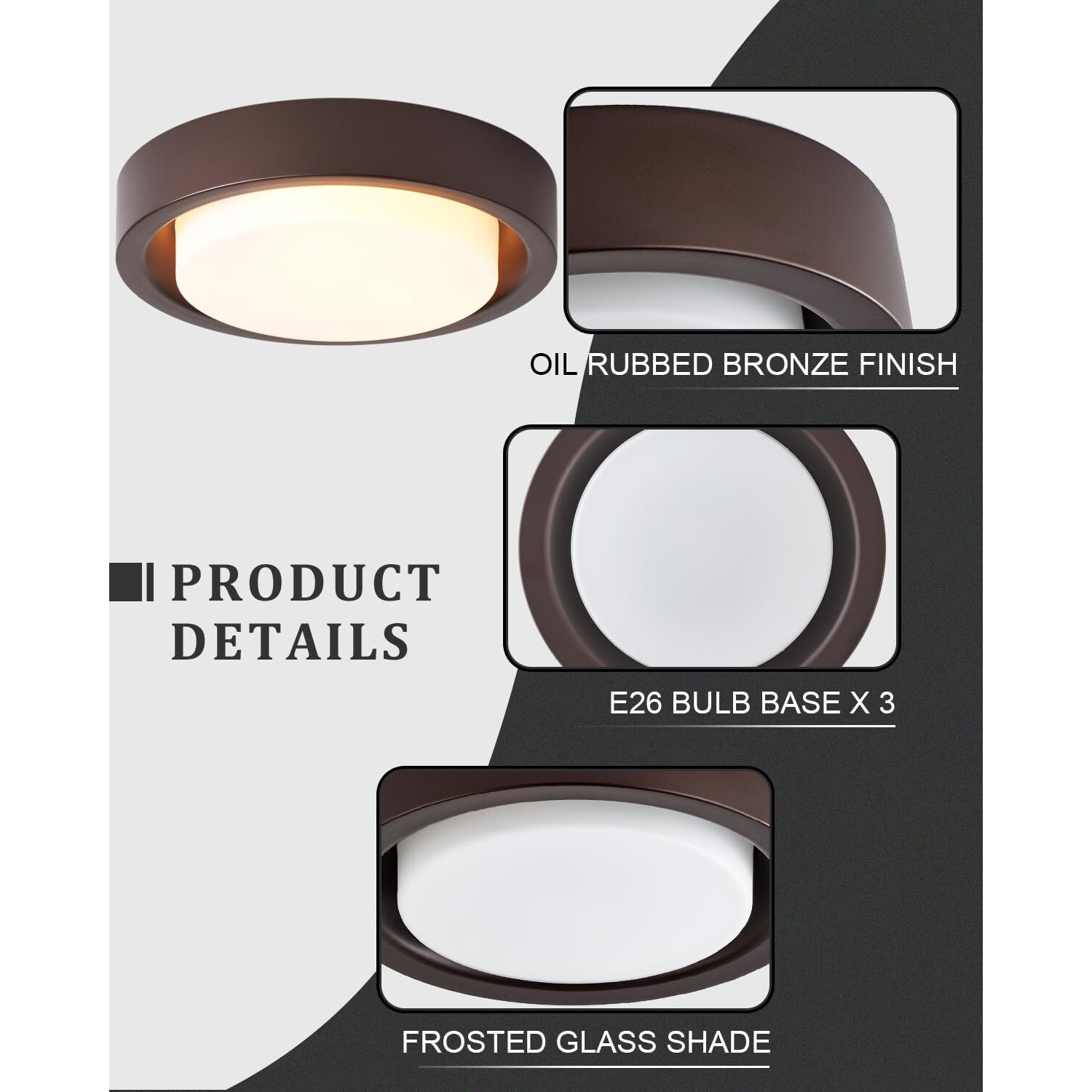 Miaomeio 16 Inch Flush Mount Ceiling Light,3-Lights Oil Rubbed Bronze Finish With Frosted Glass Shade,Round Ceiling Light Fixture For Bedroom Livingroom Kitchen