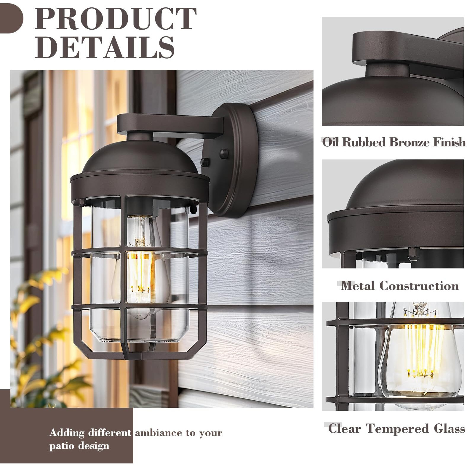 Emliviar Farmhouse Wall Mount Outdoor Lighting, Nautical Exterior Light Fixture Metal With Clear Glass, Outside Light In Oil Rubbed Bronze Finish For Garden & Porch, Ge255Bl Orb