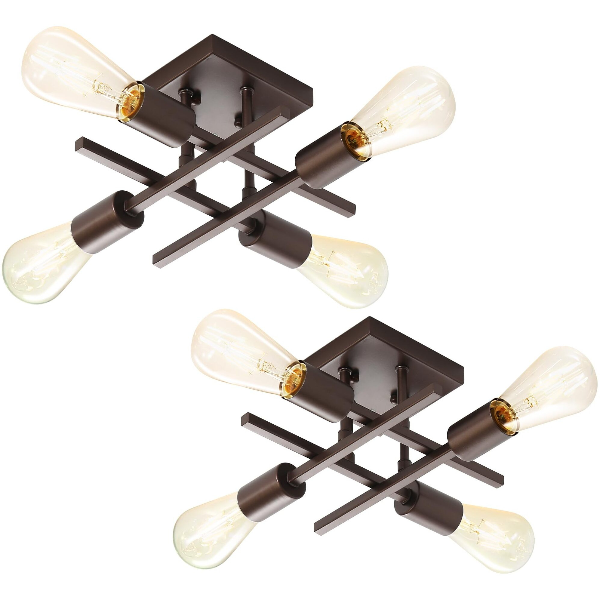 Eidonta Industrial 4-Light Semi Flush Mount Ceiling Light Fixture, Modern Oil Rubbed Bronze Chandelier Lighting, Farmhouse Sputnik Ceiling Lamp With E26 Bulb Base For Living Room Hallway, 2 Pack