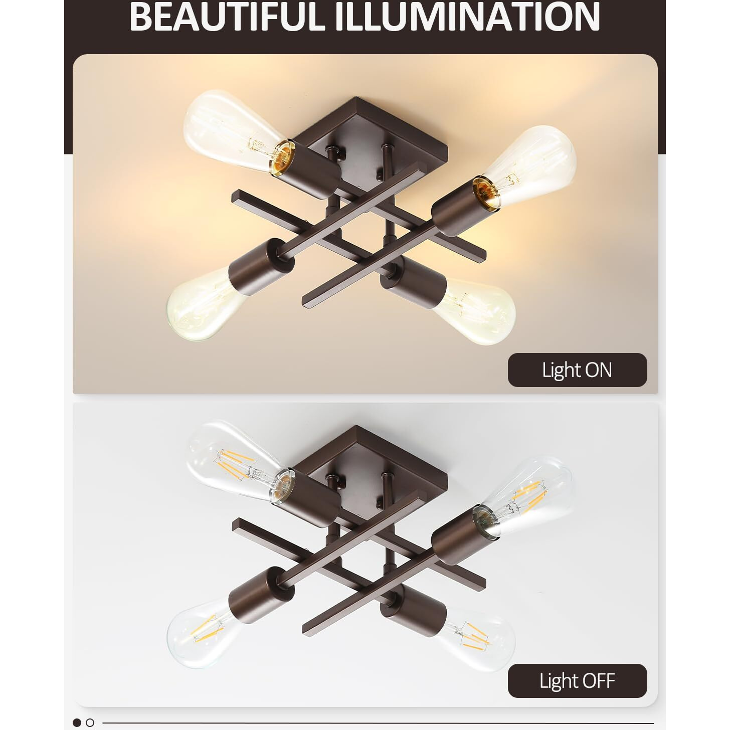 Eidonta Industrial 4-Light Semi Flush Mount Ceiling Light Fixture, Modern Oil Rubbed Bronze Chandelier Lighting, Farmhouse Sputnik Ceiling Lamp With E26 Bulb Base For Living Room Hallway, 2 Pack