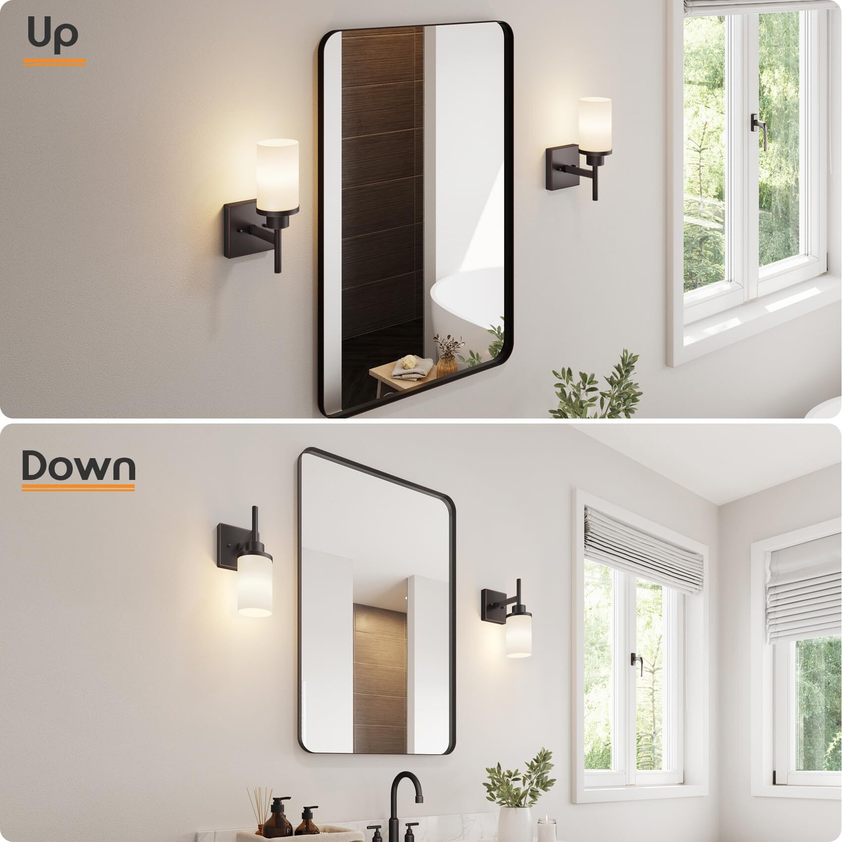Aoneon Wall Lights Over Mirror Bathroom Vanity Light Fixtures With White Frosted Glass, Wall Sconce For Porch Hallway Entrance, Oil Rubbed Bronze T001Orb-L1