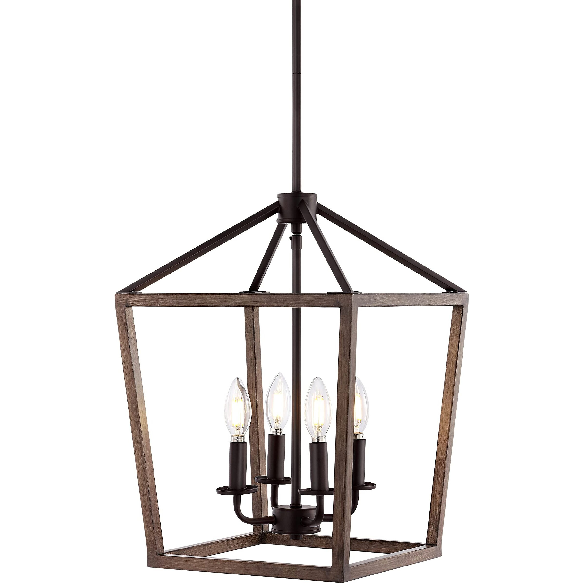 Jonathan Y Jyl1322A Pagoda 13"" 4-Light Iron Farmhouse Industrial Lantern Led Pendant, Rustic, Bohemian, Coastal, For Dining Room, Kitchen, Living Room, Oil Rubbed Bronze/Faux Wood