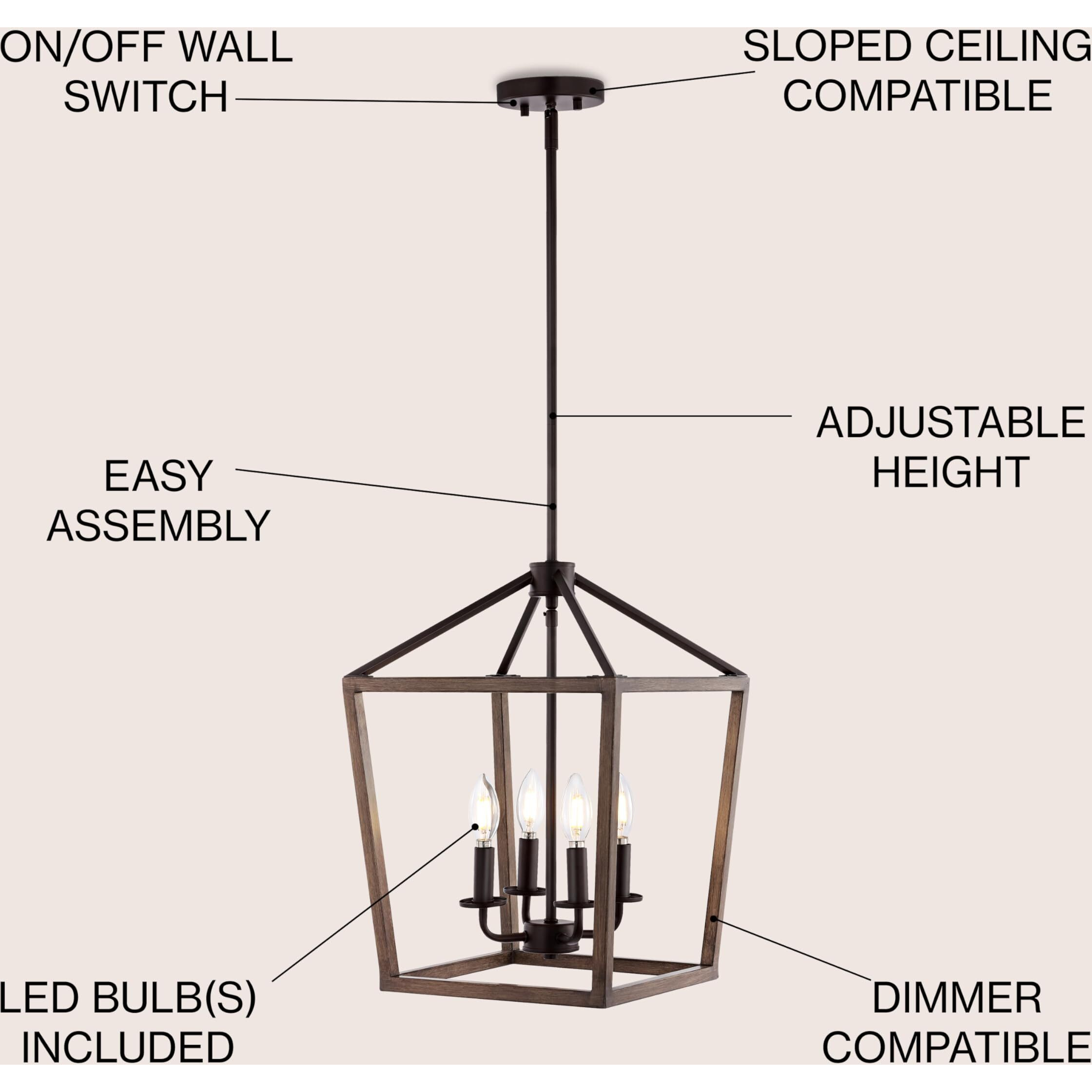 Jonathan Y Jyl1322A Pagoda 13"" 4-Light Iron Farmhouse Industrial Lantern Led Pendant, Rustic, Bohemian, Coastal, For Dining Room, Kitchen, Living Room, Oil Rubbed Bronze/Faux Wood