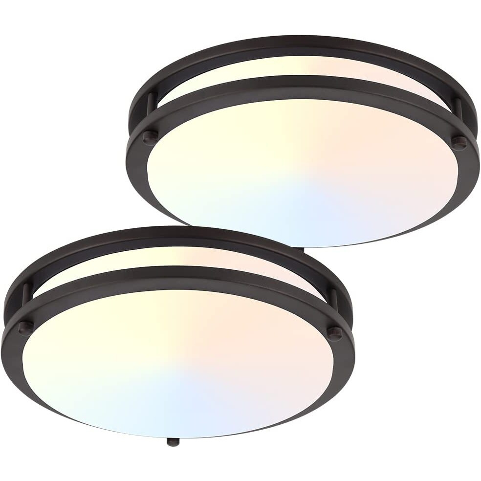 Dakason 2Pack Led Flush Mount Ceiling Light Fixture 10    15W, On/Off Switch To Select 3000K/4000K/5000K, Dimmable Ceiling Lamp For Kitchen, Living Room, Hallway, Oil Rubbed Bronze