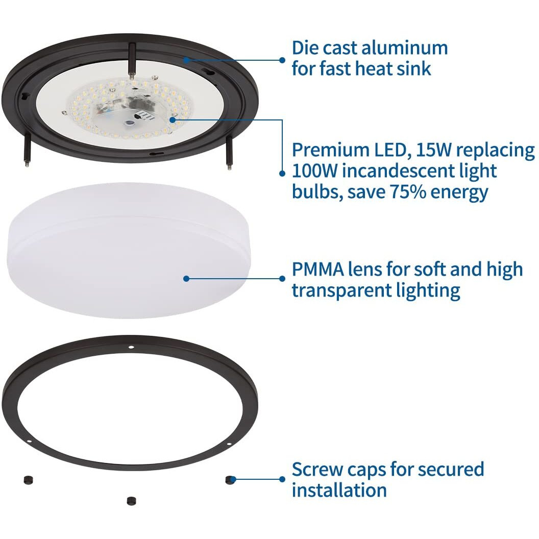 Dakason 2Pack Led Flush Mount Ceiling Light Fixture 10    15W, On/Off Switch To Select 3000K/4000K/5000K, Dimmable Ceiling Lamp For Kitchen, Living Room, Hallway, Oil Rubbed Bronze