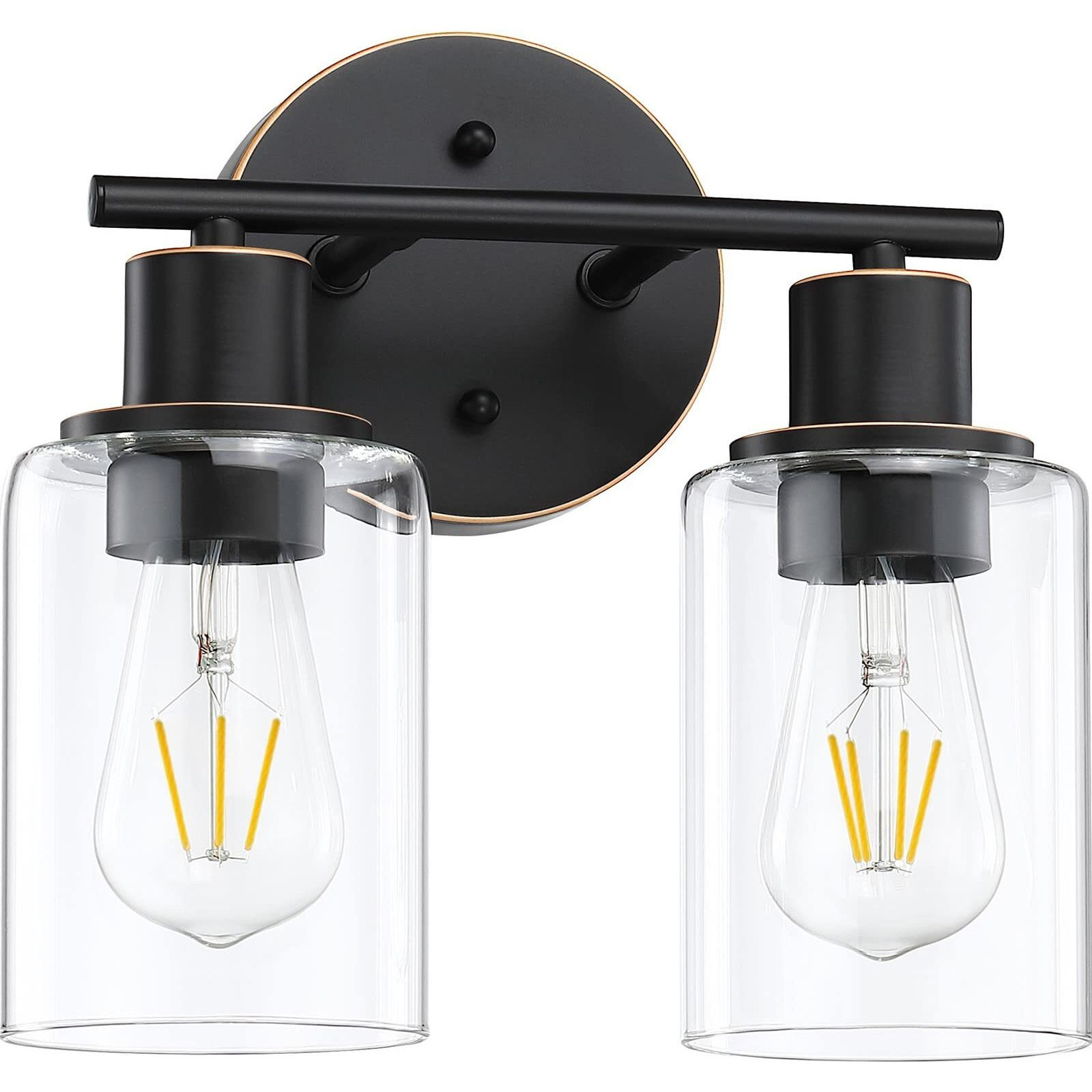 Pia Ricco Bathroom Vanity Light Fixtures, 2-Light Bathroom Wall Lights With Clear Glass Shades, Oil Rubbed Bronze Modern Wall Sconce Over Mirror, Bath Wall Sconces For Living Room Bedroom Hallway