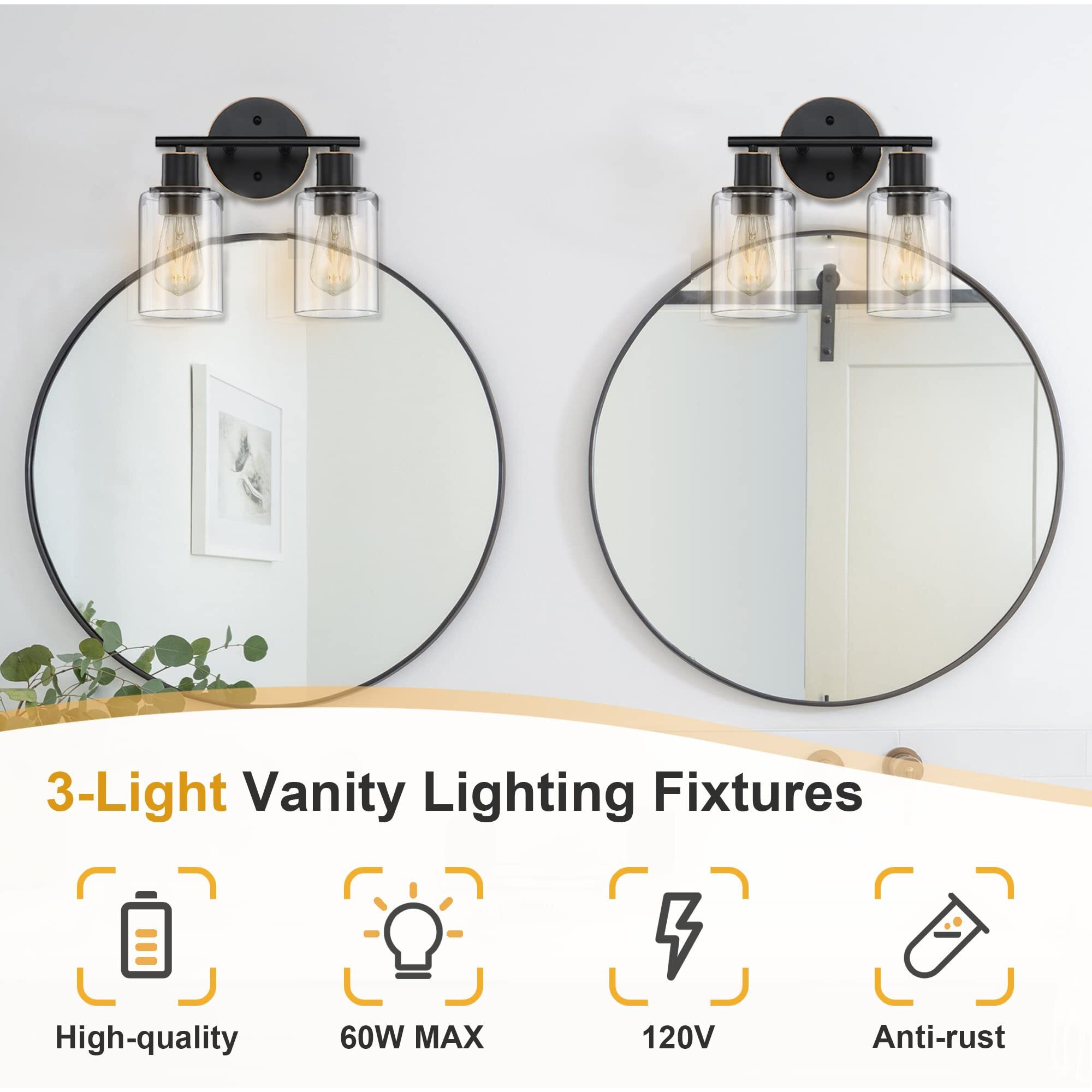 Pia Ricco Bathroom Vanity Light Fixtures, 2-Light Bathroom Wall Lights With Clear Glass Shades, Oil Rubbed Bronze Modern Wall Sconce Over Mirror, Bath Wall Sconces For Living Room Bedroom Hallway