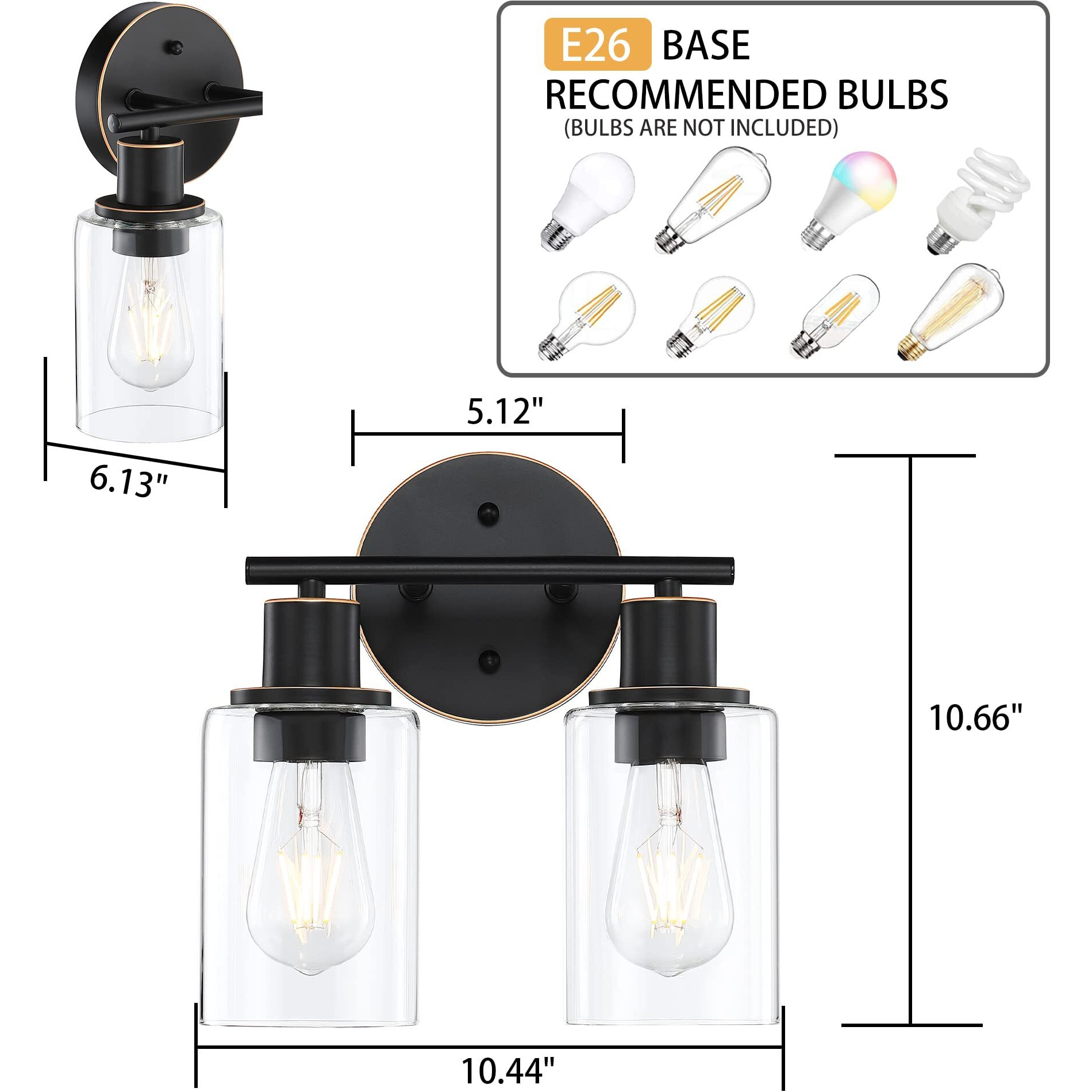Pia Ricco Bathroom Vanity Light Fixtures, 2-Light Bathroom Wall Lights With Clear Glass Shades, Oil Rubbed Bronze Modern Wall Sconce Over Mirror, Bath Wall Sconces For Living Room Bedroom Hallway