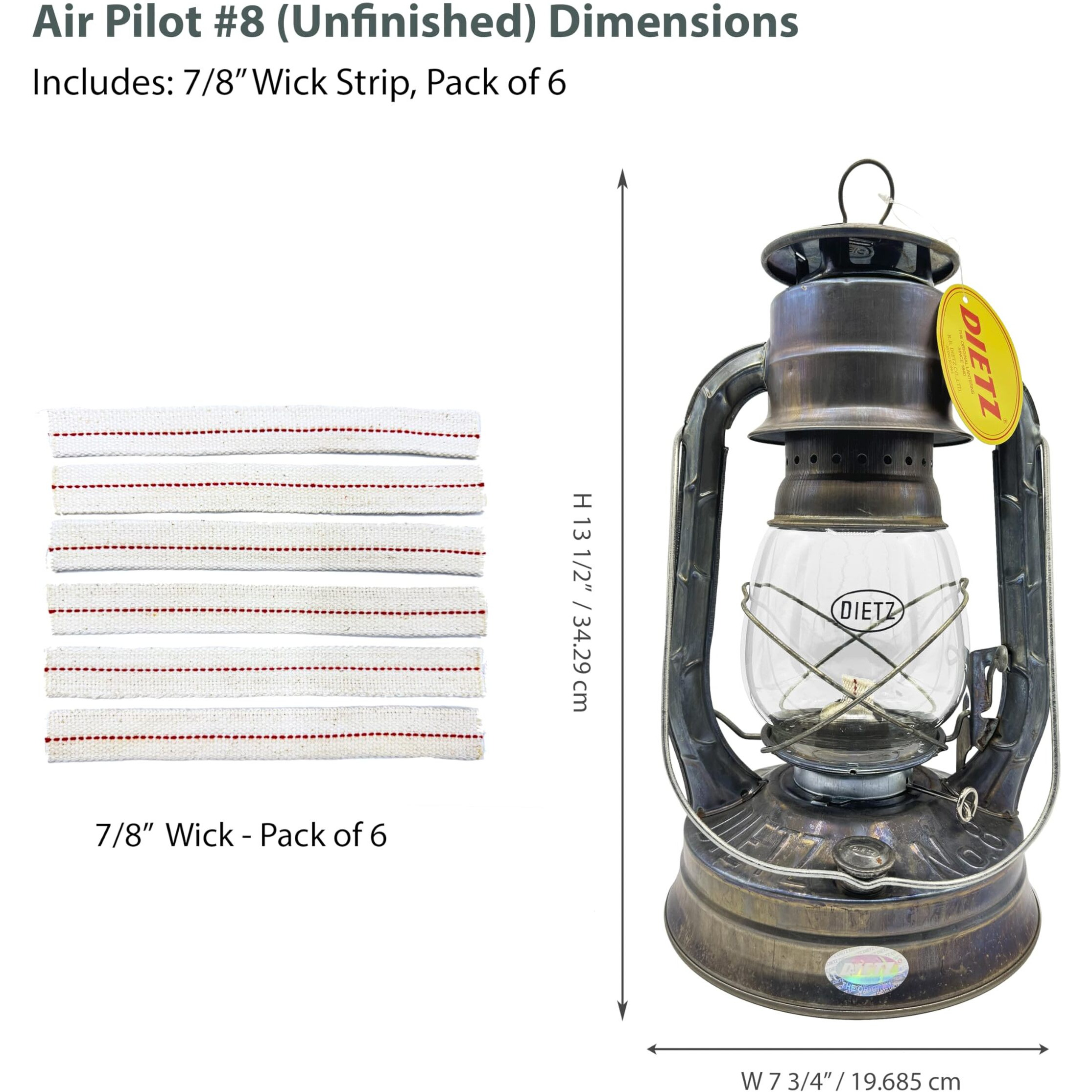 Light Of Mine - Dietz 08 Air Pilot Unfinished Oil Lantern With 7/8"" Replacement Wick Strips (Unfinished)