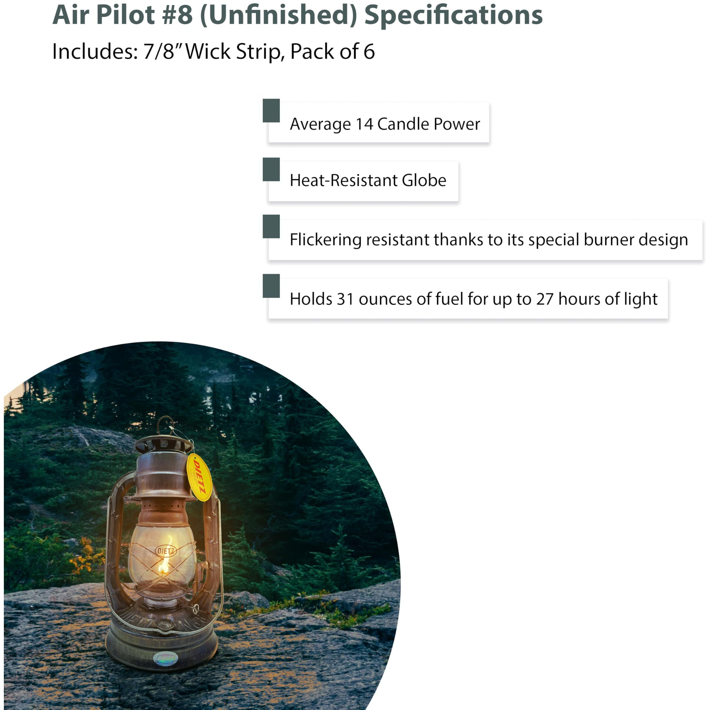 Light Of Mine - Dietz 08 Air Pilot Unfinished Oil Lantern With 7/8"" Replacement Wick Strips (Unfinished)