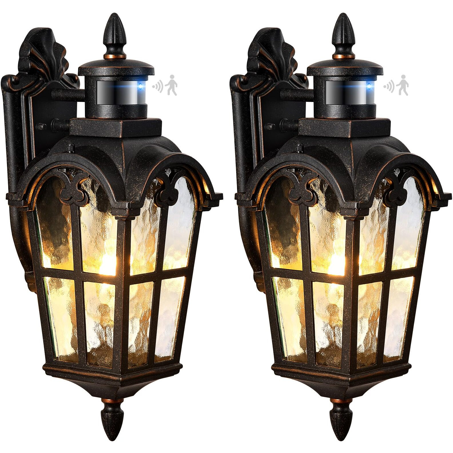 Vianis 16.4"" Outdoor Motion Sensor Light, 2 Pack Vintage Orb Porch Lights Outdoor Lantern, Dusk To Dawn Outside Light Fixtures Wall Mount, Aluminum Exterior Lighting Fixtures For House, Garden, Patio