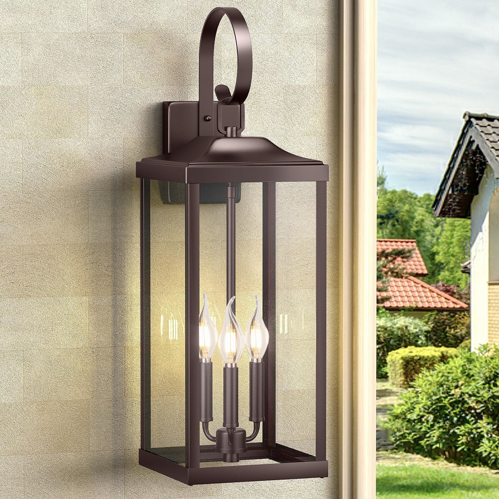 Yolsunes 24"" Extra Large Outdoor Wall Light For House, Oil Rubbed Bronze 3-Light Waterproof Exterior Porch Lamp Wall Mount, Modern Outside Wall Sconce Coach Light Brown, E12, 1-Pack