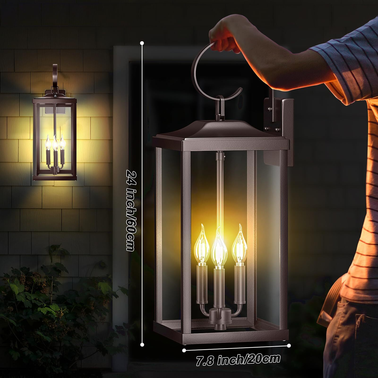 Yolsunes 24"" Extra Large Outdoor Wall Light For House, Oil Rubbed Bronze 3-Light Waterproof Exterior Porch Lamp Wall Mount, Modern Outside Wall Sconce Coach Light Brown, E12, 1-Pack