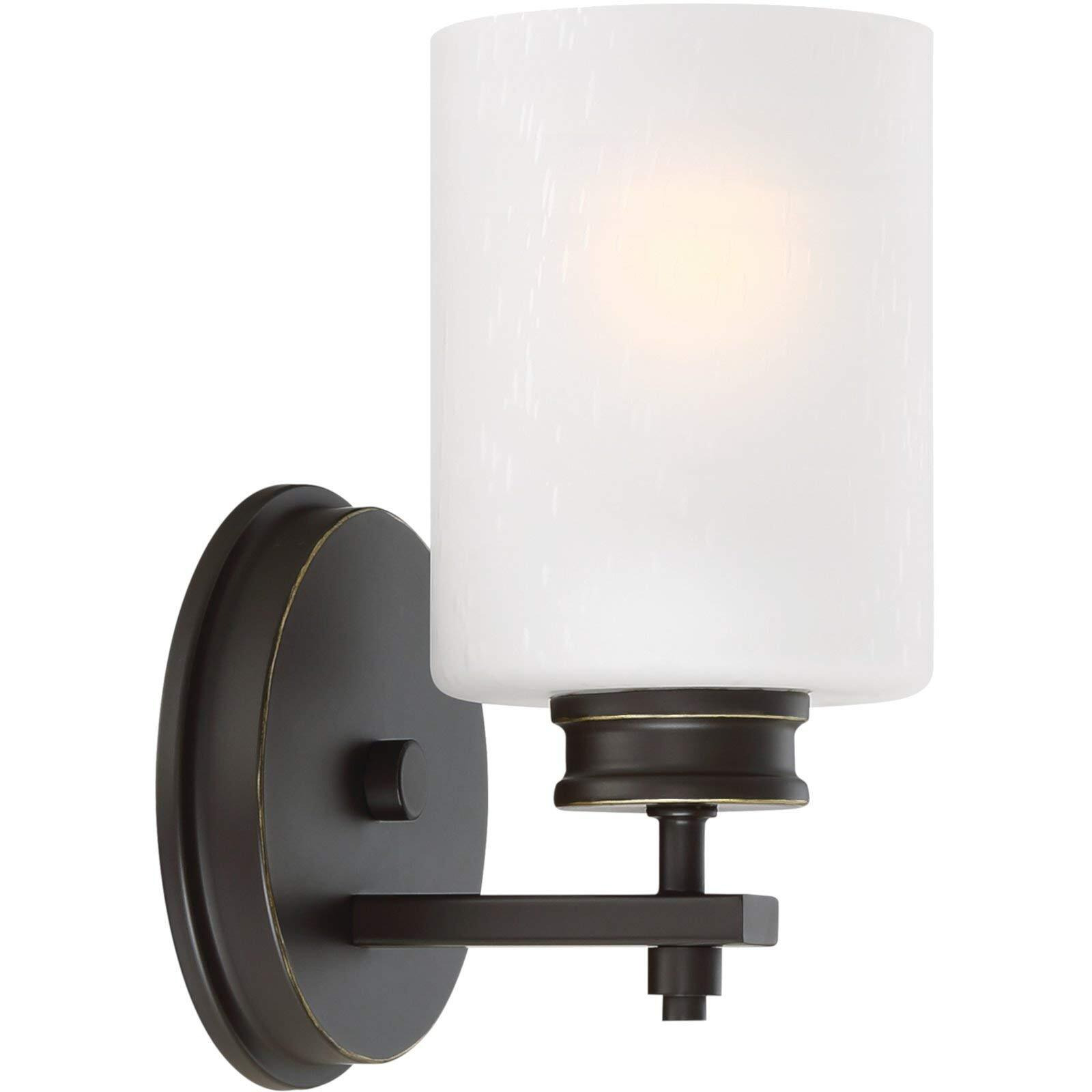 Kira Home Phoebe 8"" Modern Wall Sconce/Vanity Light + Frosted Seeded Glass Shade, Oil-Rubbed Bronze Finish