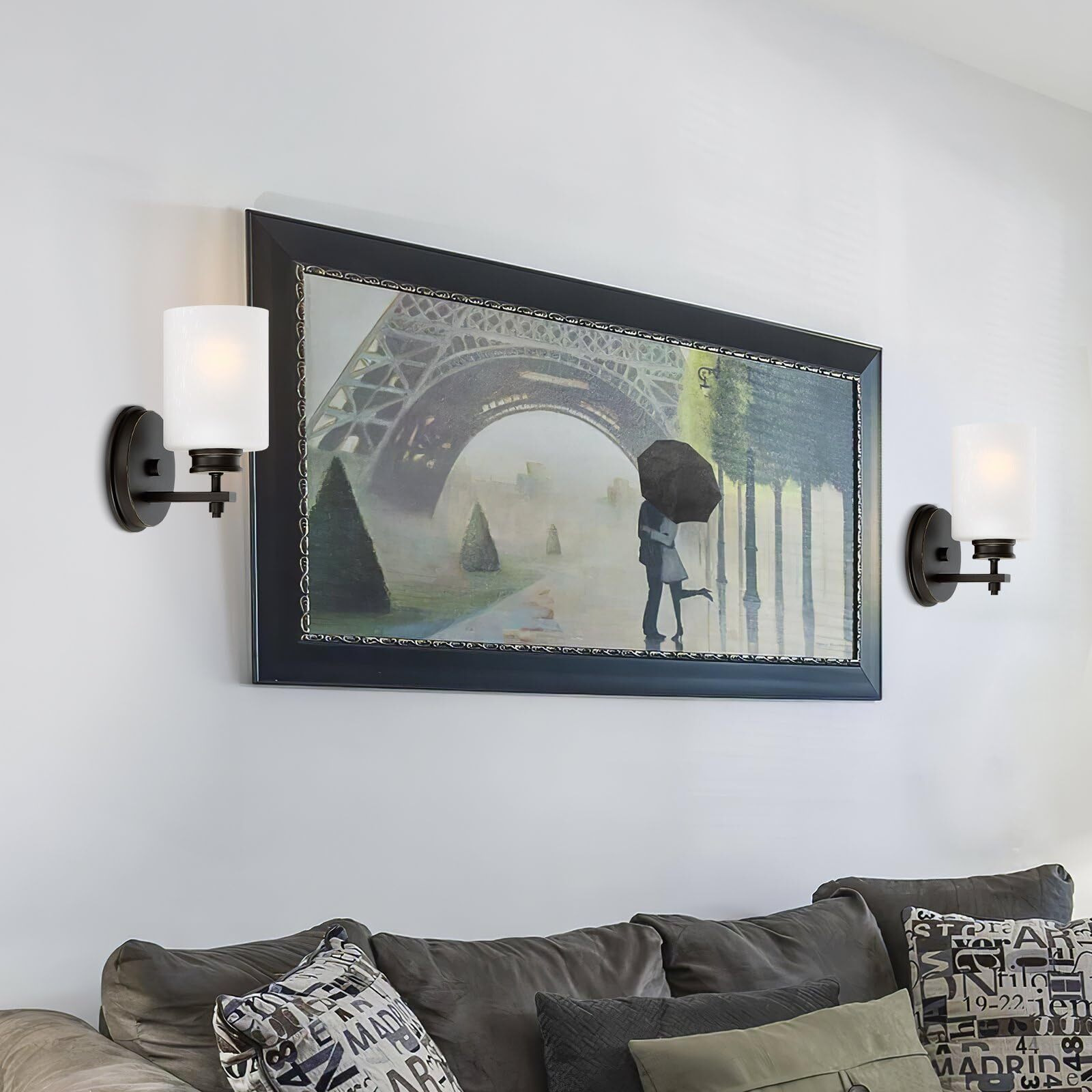 Kira Home Phoebe 8"" Modern Wall Sconce/Vanity Light + Frosted Seeded Glass Shade, Oil-Rubbed Bronze Finish