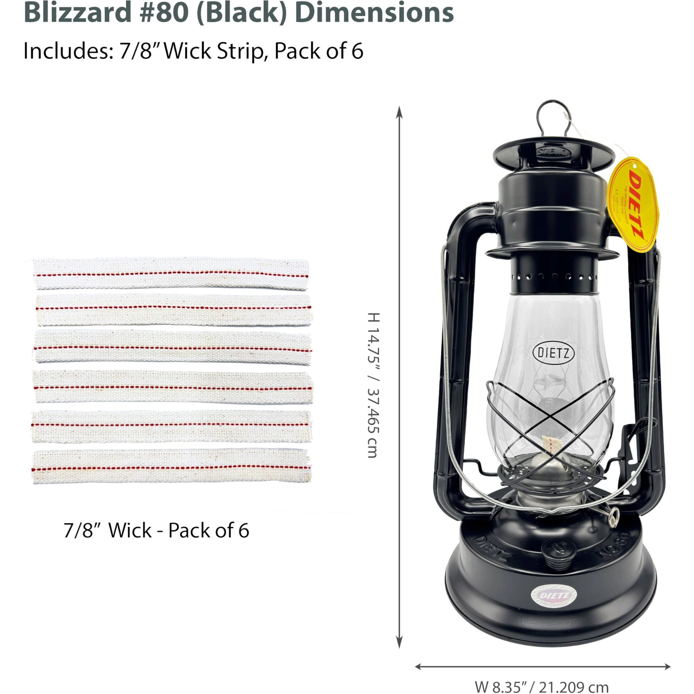 Light Of Mine - Dietz 80 Blizzard Oil Lantern With 7/8"" Replacement Wick Strips (Black)
