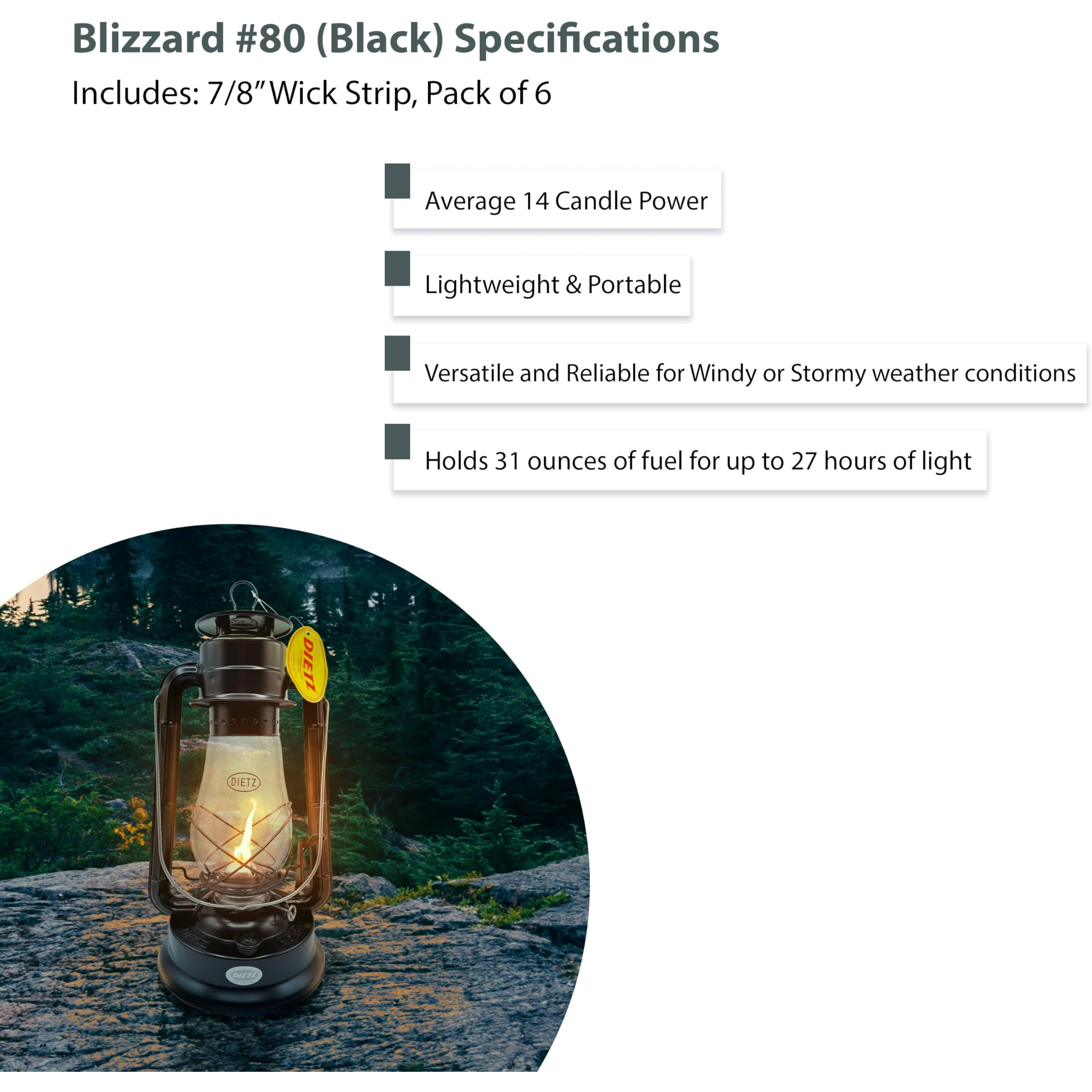 Light Of Mine - Dietz 80 Blizzard Oil Lantern With 7/8"" Replacement Wick Strips (Black)