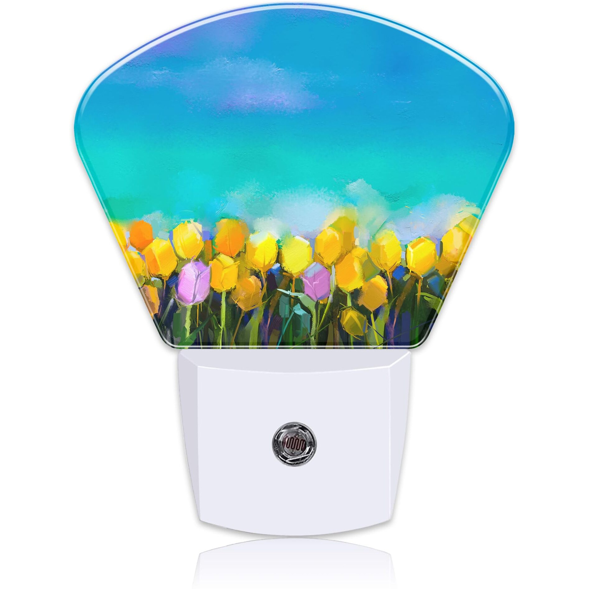 Tulips Flowers Oil Painting Night Light For Kids Girls Boys, Abstract Flower Painting Led Night Light Plug Into Wall With Dusk To Dawn Sensor For Room, Hallway, Kitchen, Bathroom, Stairs Decor