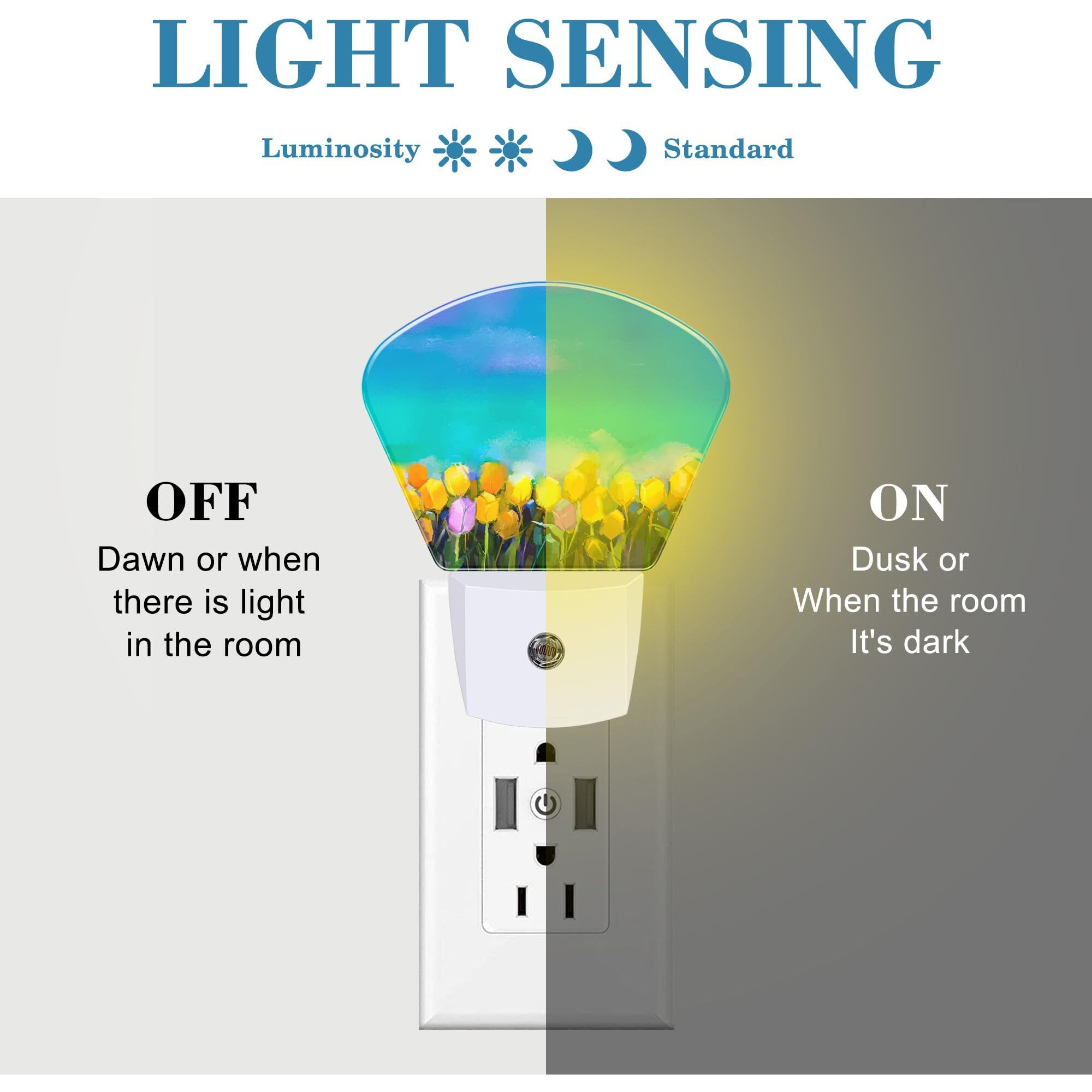 Tulips Flowers Oil Painting Night Light For Kids Girls Boys, Abstract Flower Painting Led Night Light Plug Into Wall With Dusk To Dawn Sensor For Room, Hallway, Kitchen, Bathroom, Stairs Decor
