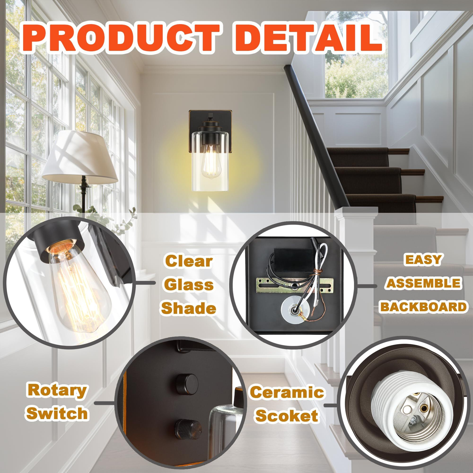 Loyareal Wall Sconces Set Of Two, Oil Rubbed Bronze Wall Scone With Switch, Bedside Wall Lamps, Sconces Wall Decor Set, Bedroom Sconces Set, Modern Bathroom Light Fixtures With Clear Glass Shade