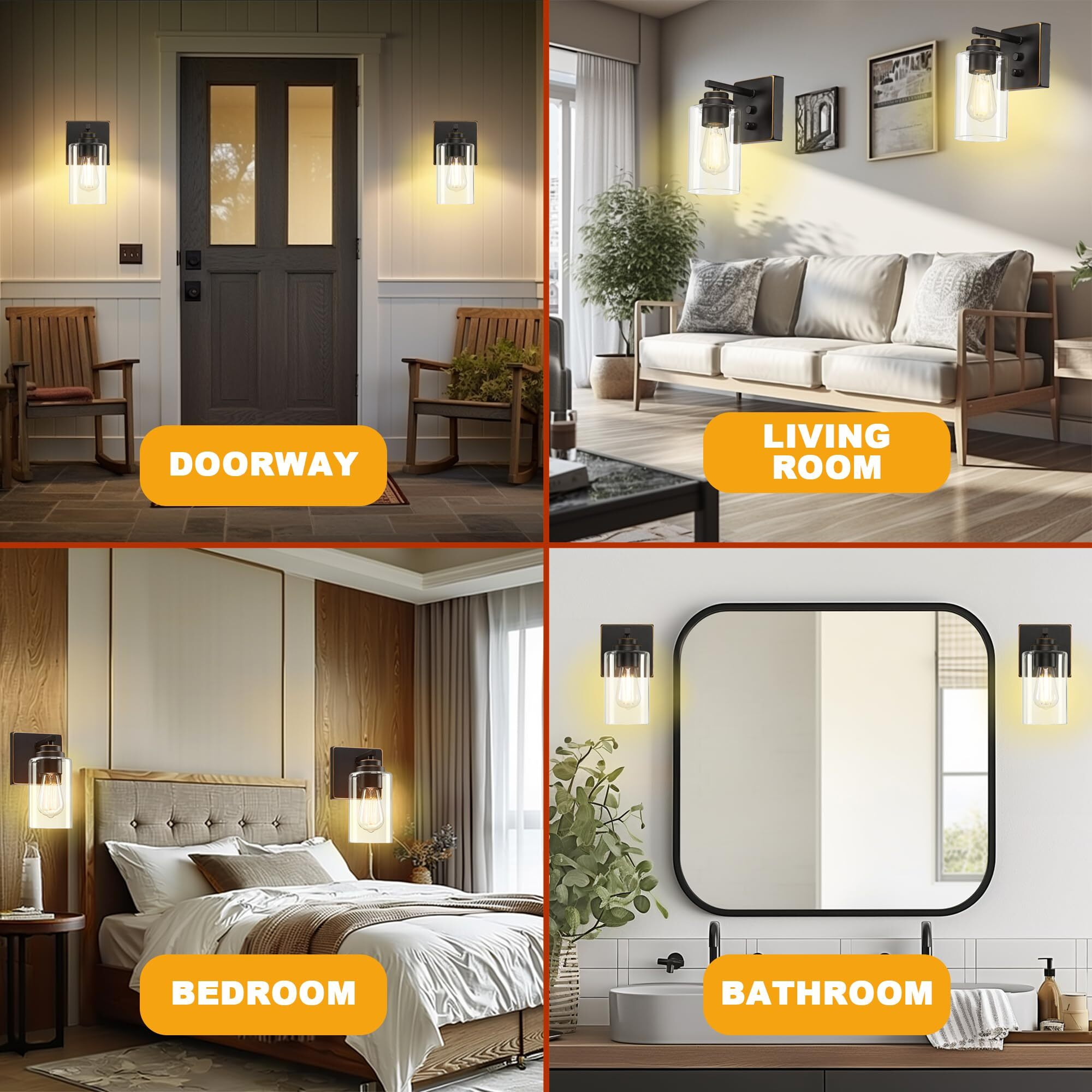 Loyareal Wall Sconces Set Of Two, Oil Rubbed Bronze Wall Scone With Switch, Bedside Wall Lamps, Sconces Wall Decor Set, Bedroom Sconces Set, Modern Bathroom Light Fixtures With Clear Glass Shade