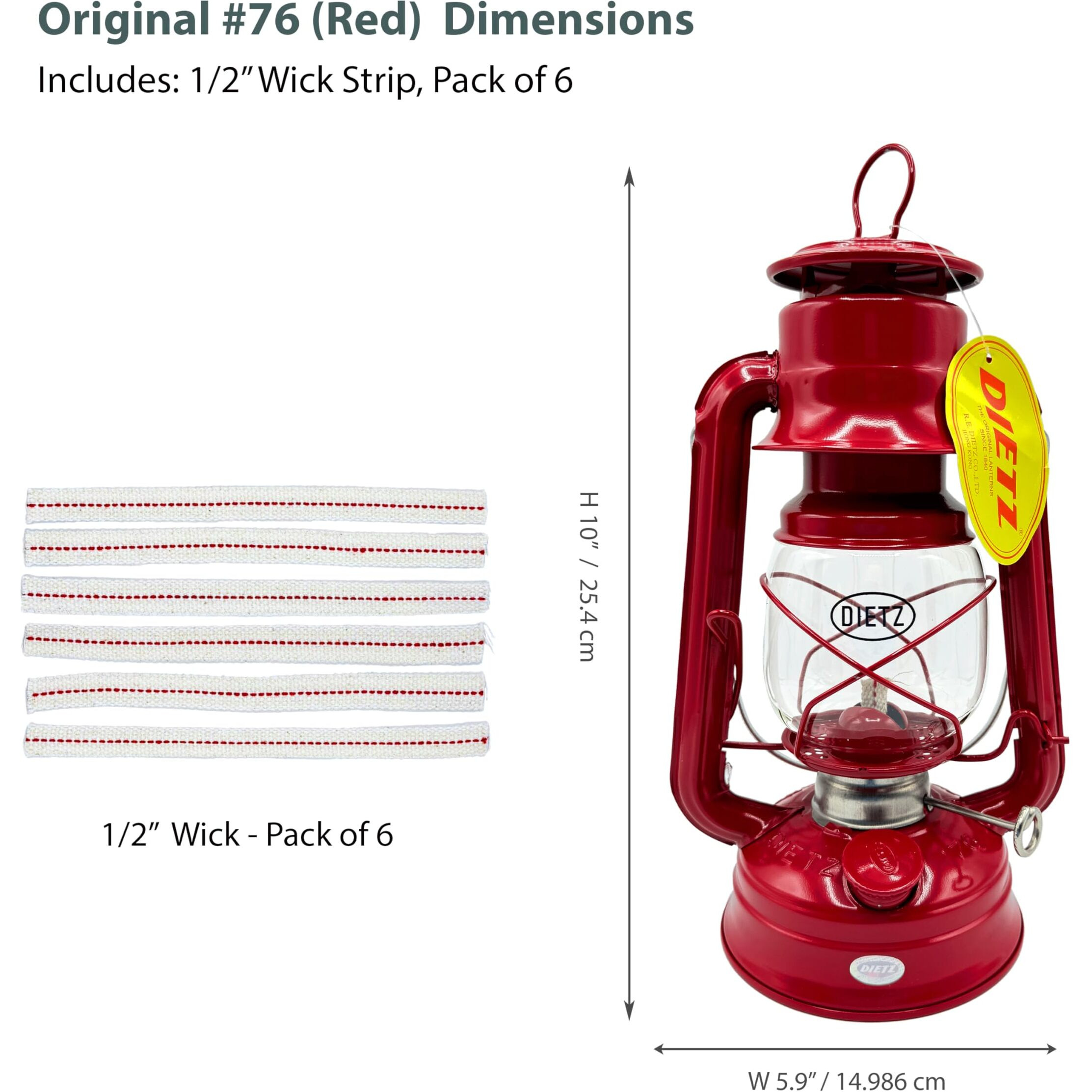 Light Of Mine - Dietz 76 Original Red Oil Lantern With 1/2"" Replacement Wick Strips (Red)