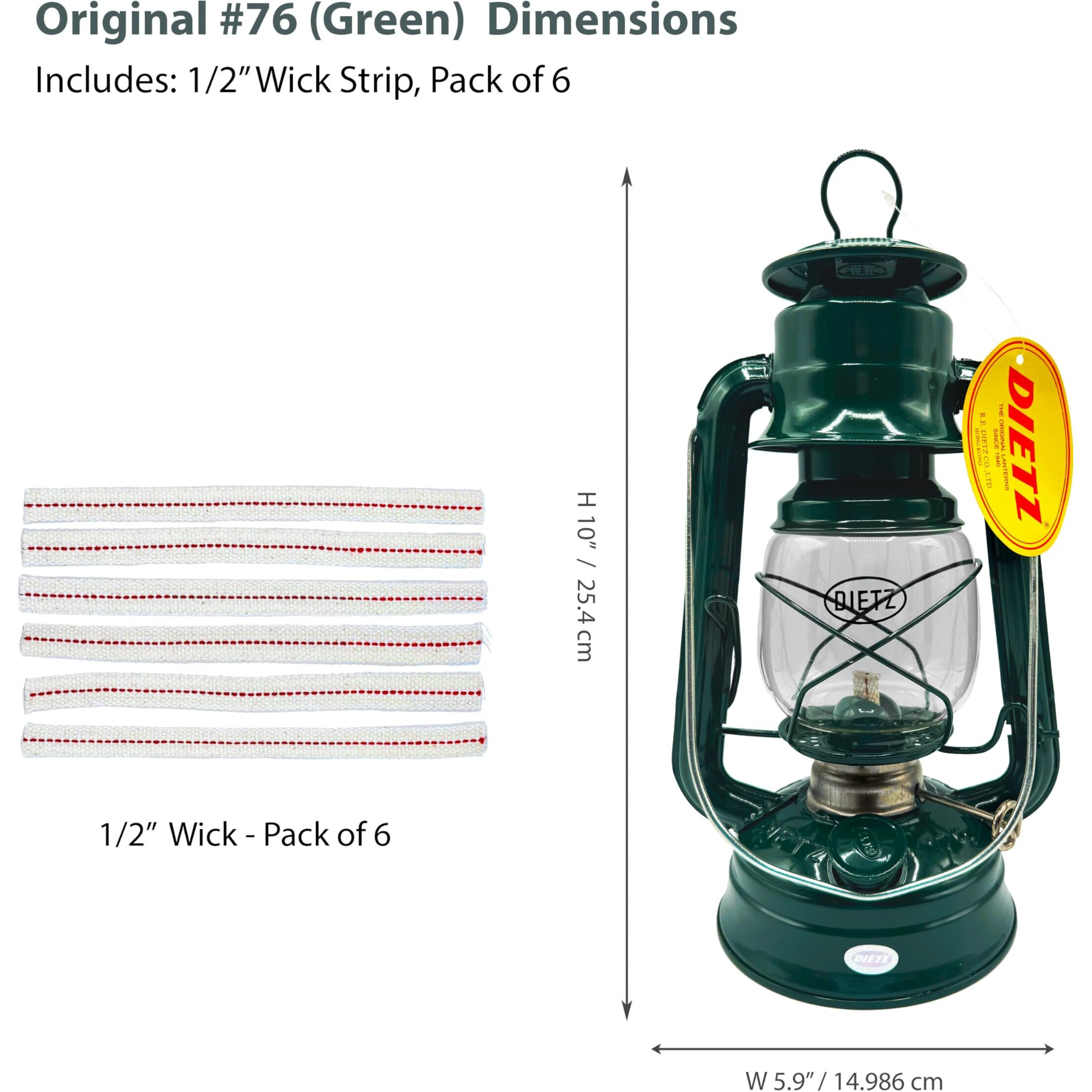 Light Of Mine - Dietz 76 Original Green Oil Lantern With 1/2"" Replacement Wick Strips (Green)