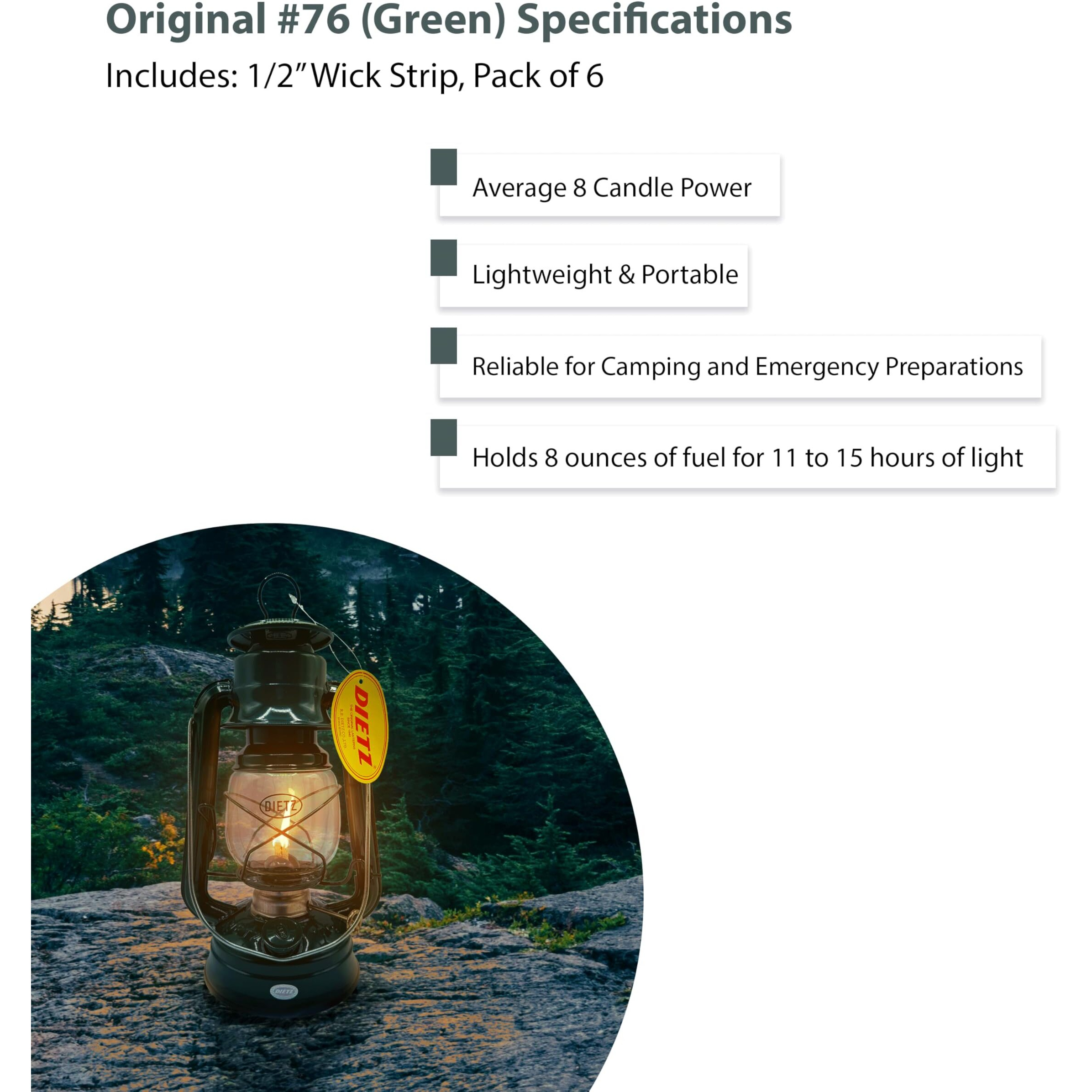 Light Of Mine - Dietz 76 Original Green Oil Lantern With 1/2"" Replacement Wick Strips (Green)