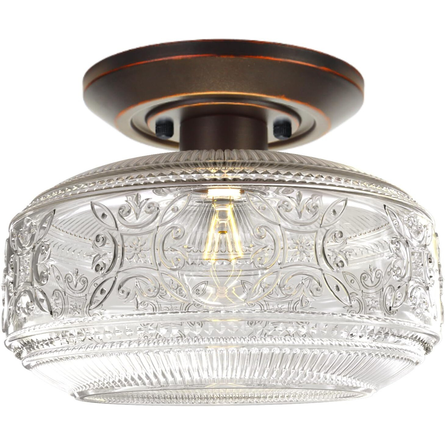 Knlnny Ware Oil Rubbed Bronze Flush Mount Ceiling Light With Classical Glass Shade, Ceiling Light Fixture For Hallway Porch Corridor Kitchen Bedroom, 4000K, 9W Bulb Included,9 Inch