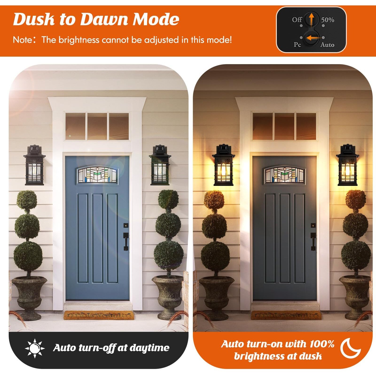 Motion Sensor Outdoor Light Fixture Wall Mount, Dusk To Dawn Oil-Rubbed Bronze Waterproof Outside Porch Light With E26 Base, Anti-Rust Exterior Wall Lantern With Bubble Glass For House Garage Garden
